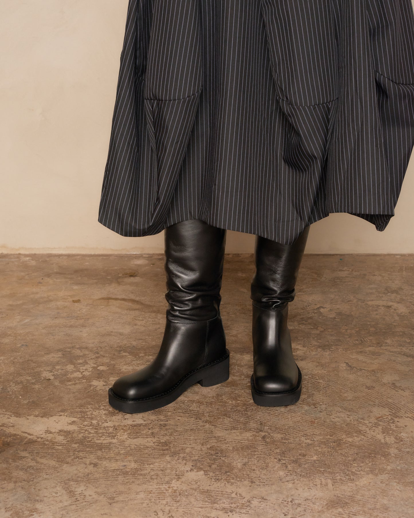 Black Stacked Riding Boot