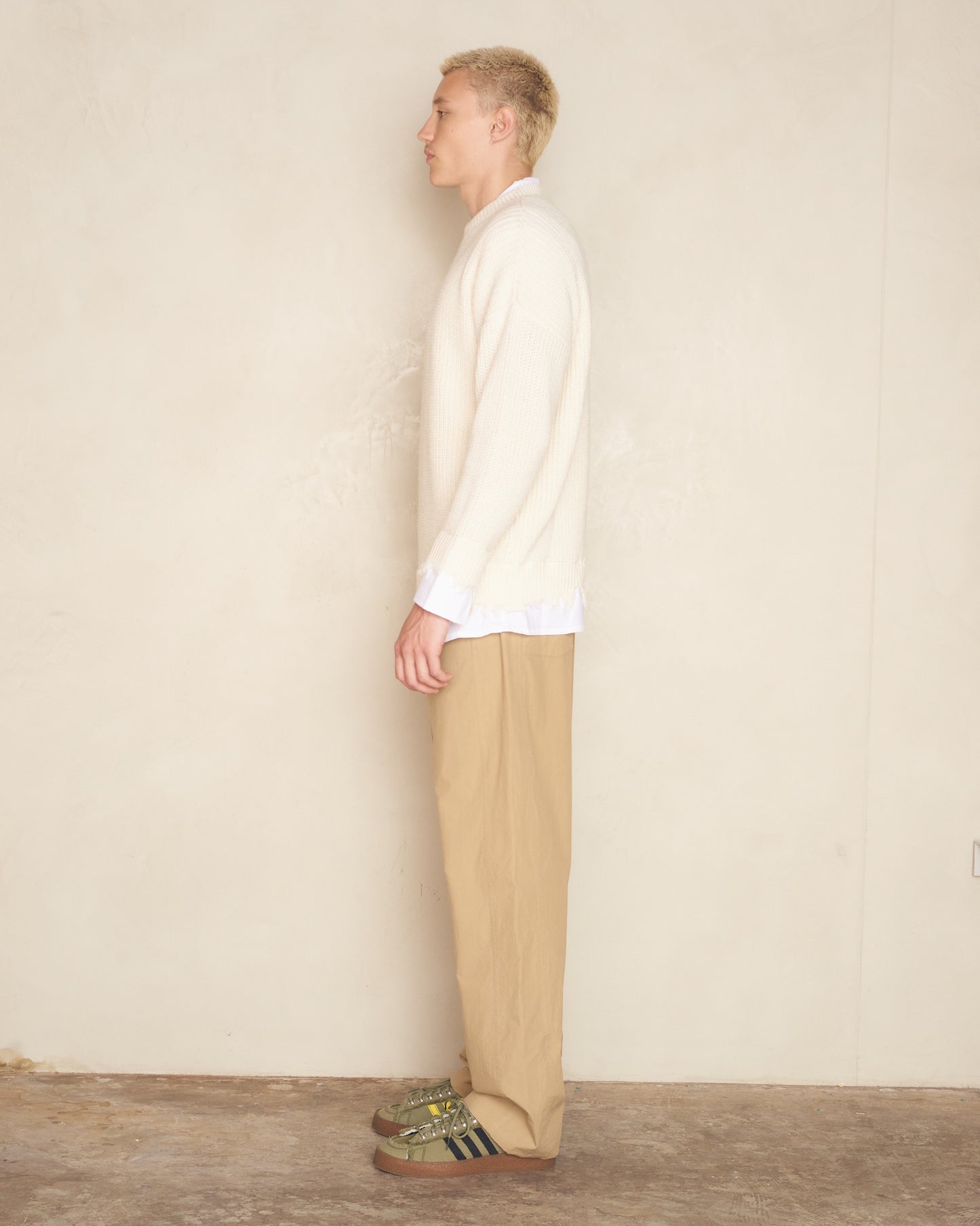 Cream Frayed Hem Knit Sweater