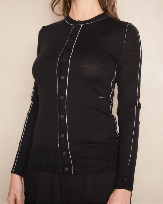 Black Knit Contrast Stitch Cardigan