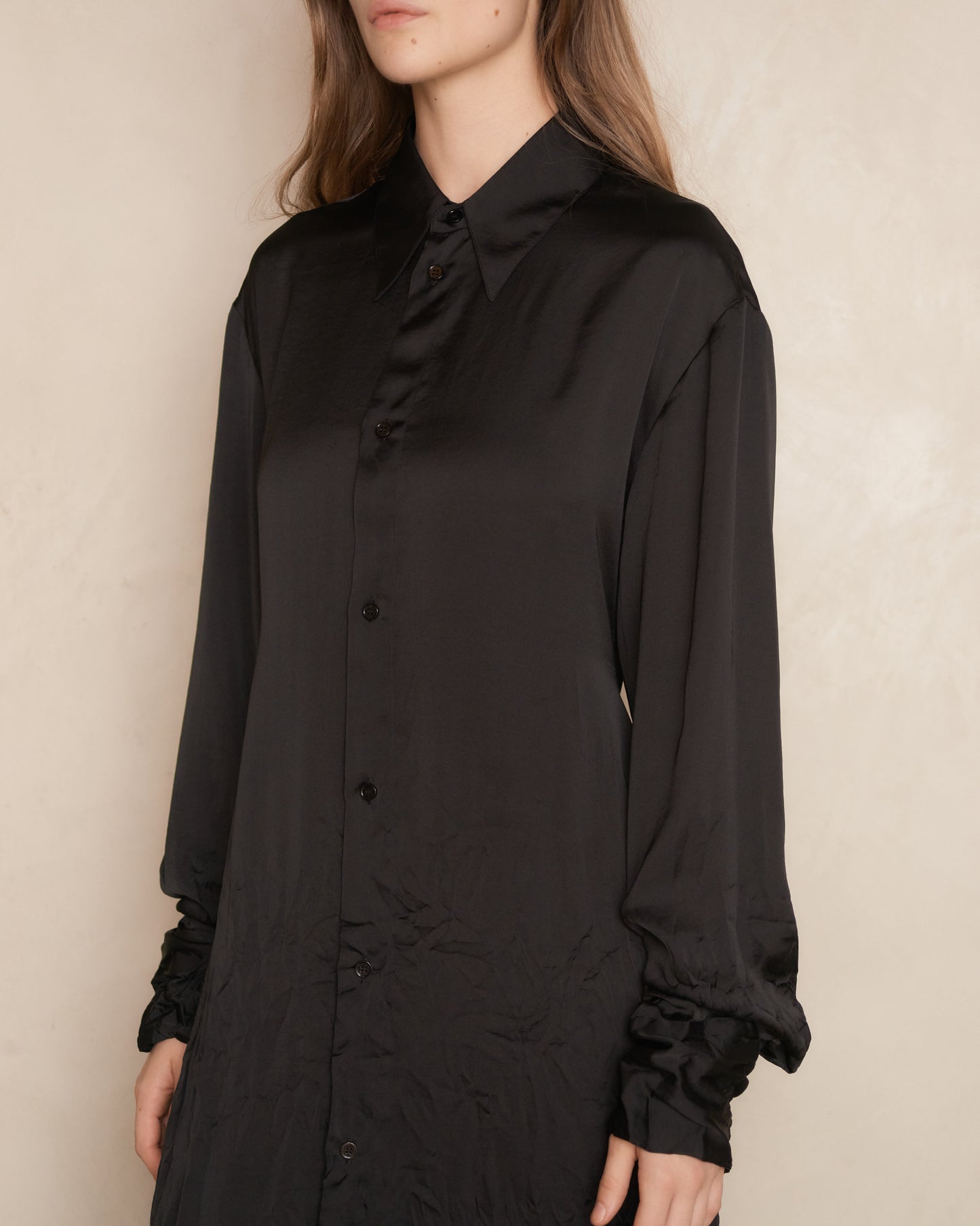 Black Long Sleeve Crinkle Midi Dress