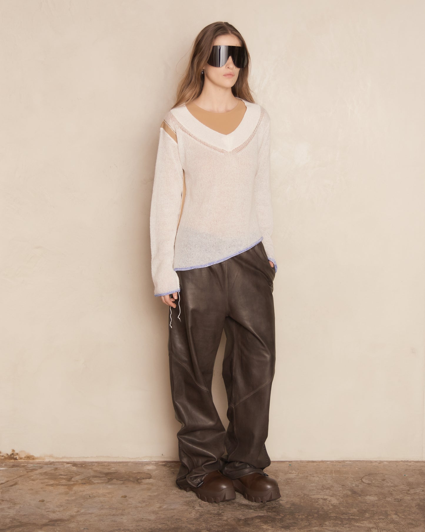 White Subversive V-Neck Knit Sweater