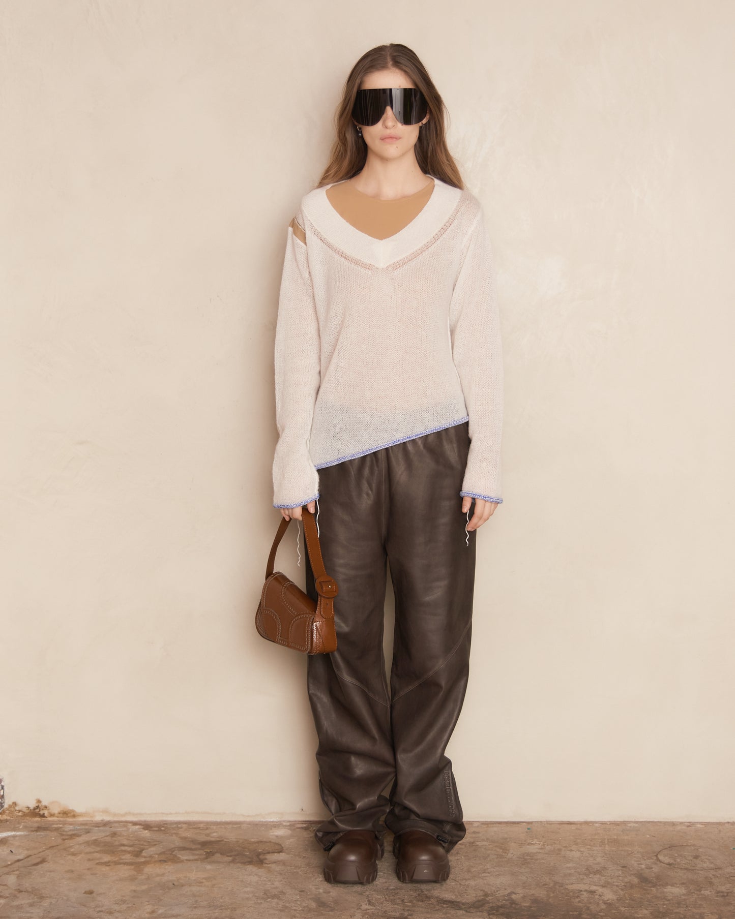 White Subversive V-Neck Knit Sweater