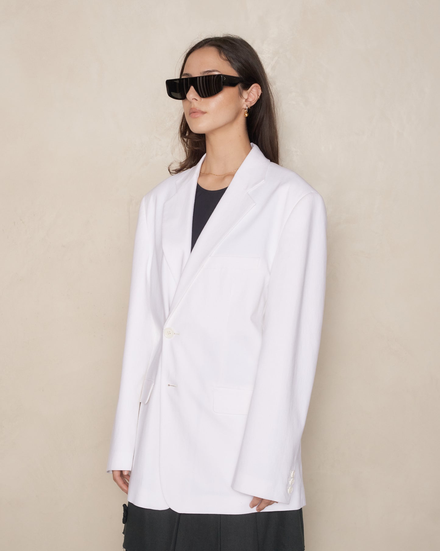 White Linen Blend Blazer