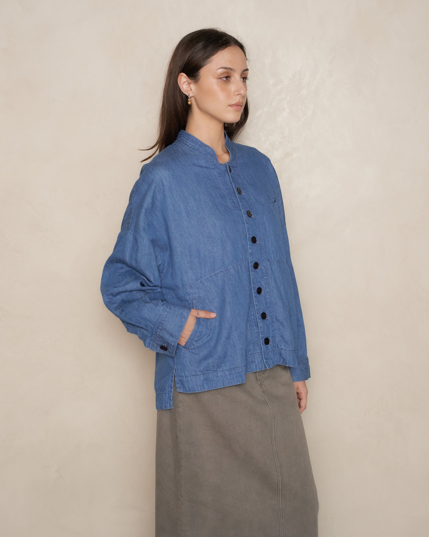 Blue Drop Shoulder Denim Coverall Jacket