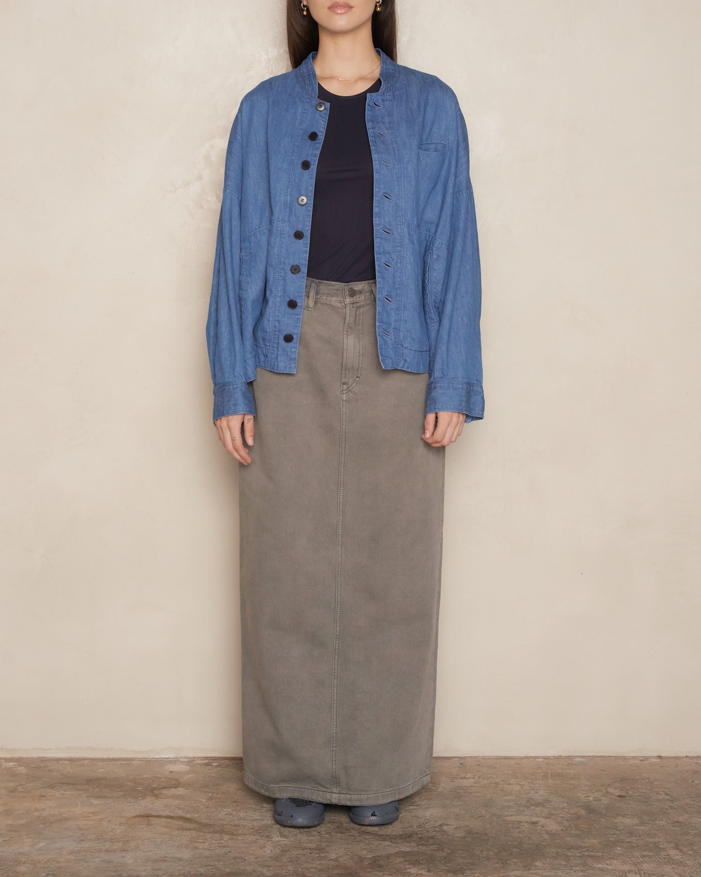 Blue Drop Shoulder Denim Coverall Jacket