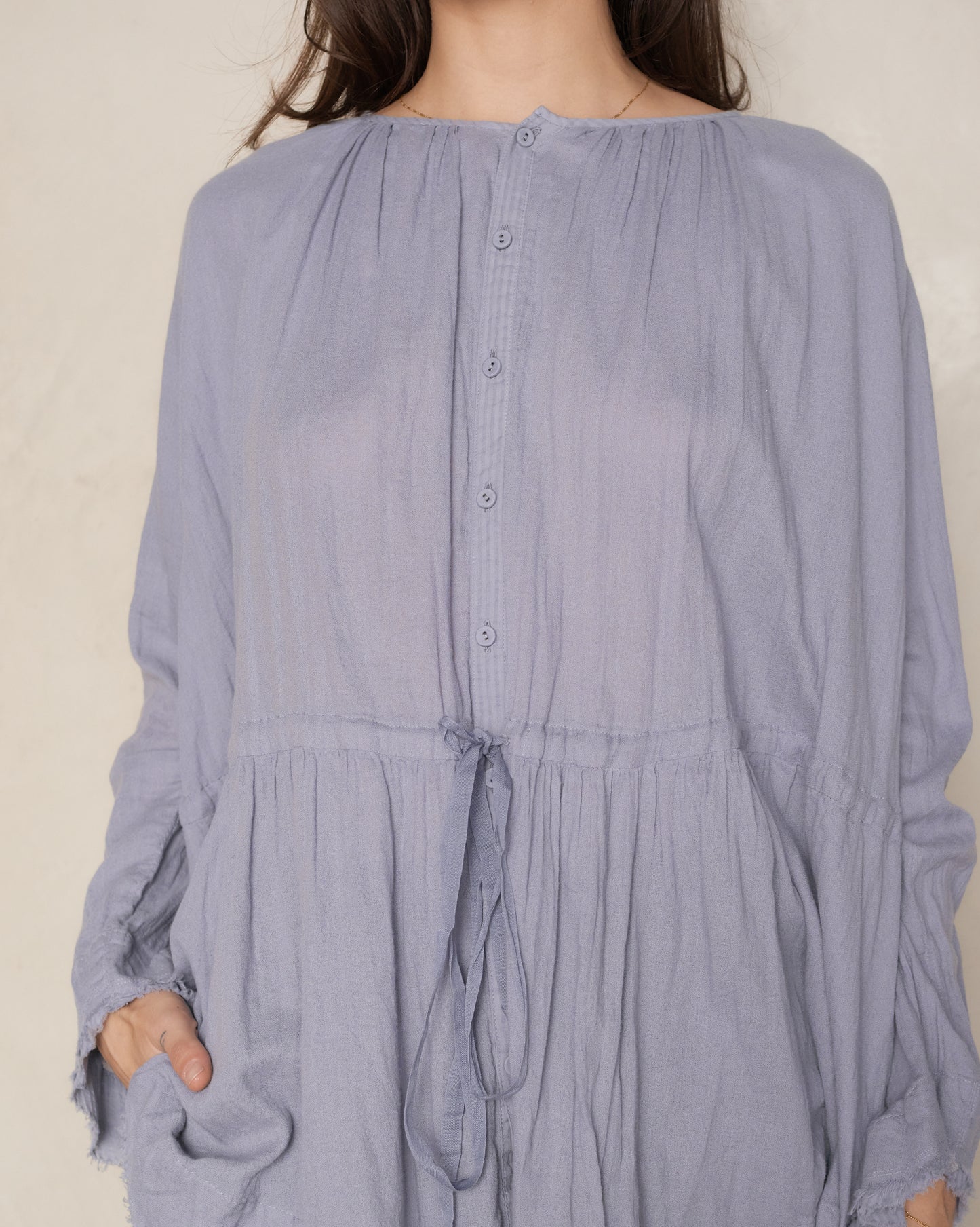 Blue Gathered Waist Blouse