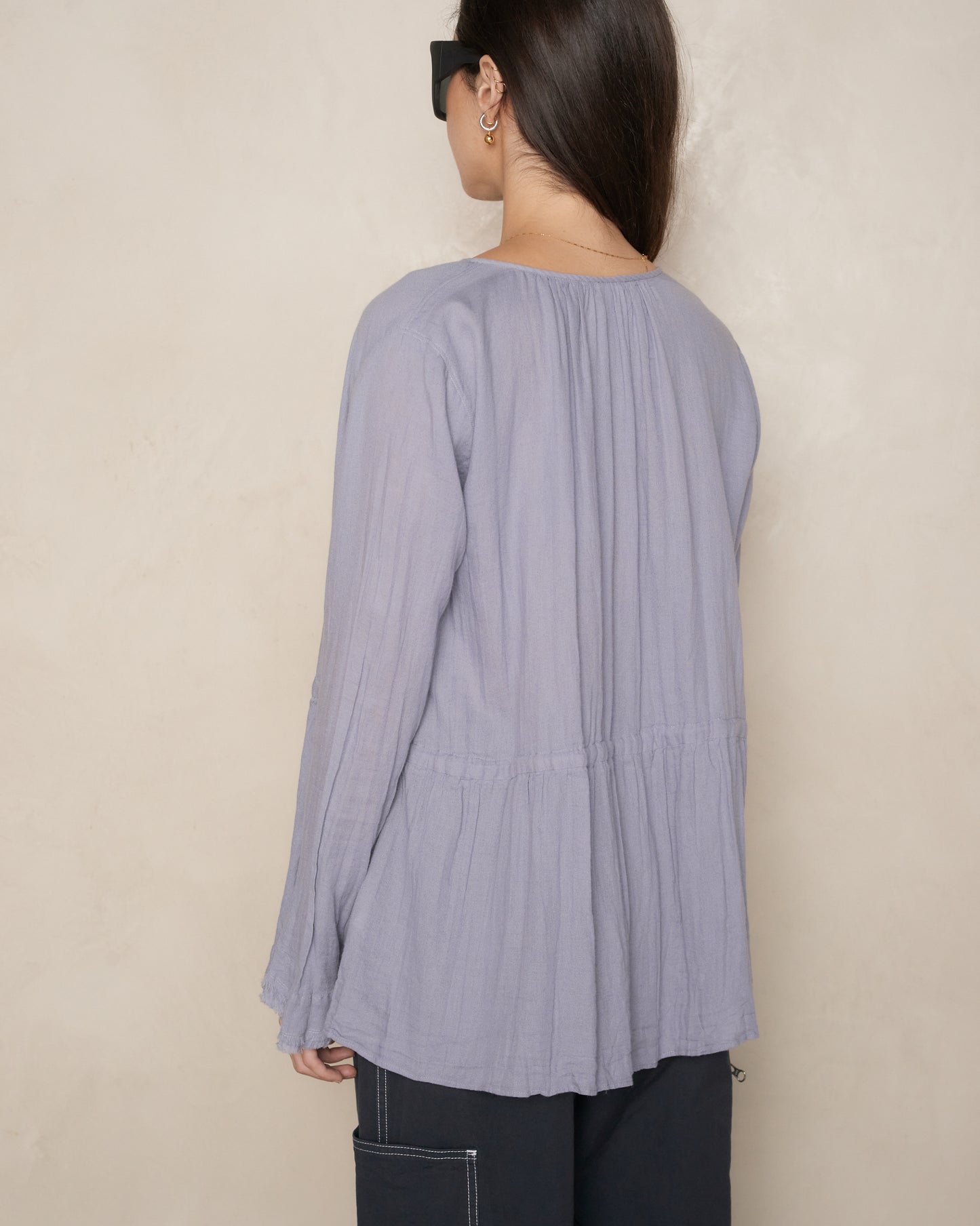 Blue Gathered Waist Blouse