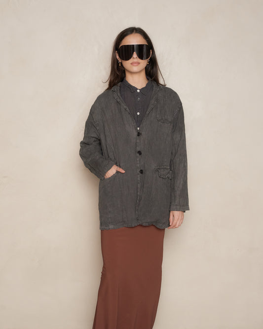 Charcoal Linen Canvas Tailored Jacket