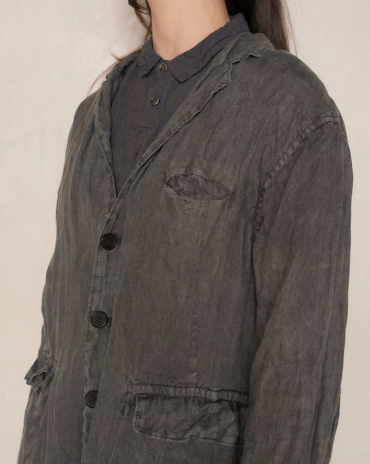 Charcoal Linen Canvas Tailored Jacket