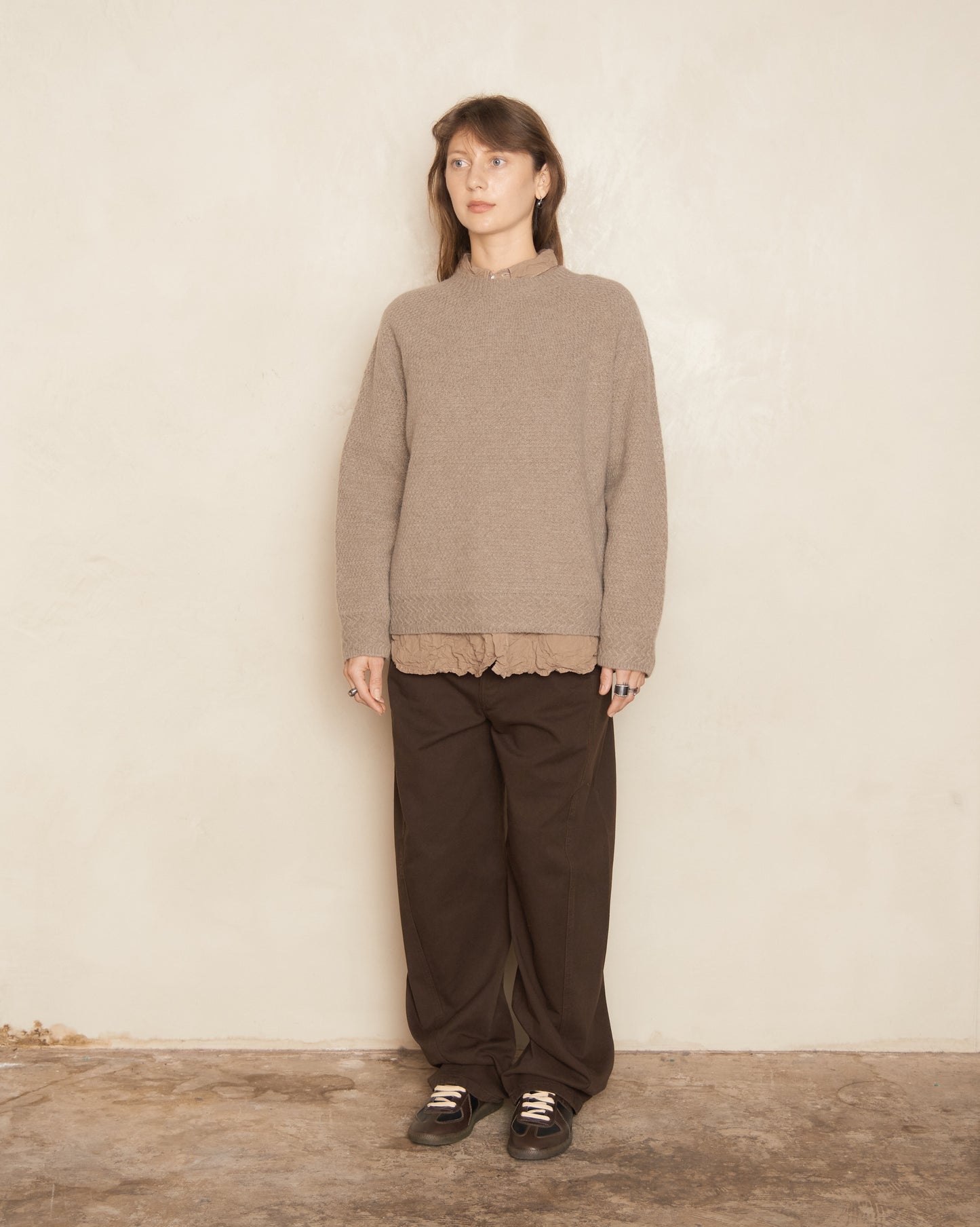 Greige Knit Crew Neck Pullover