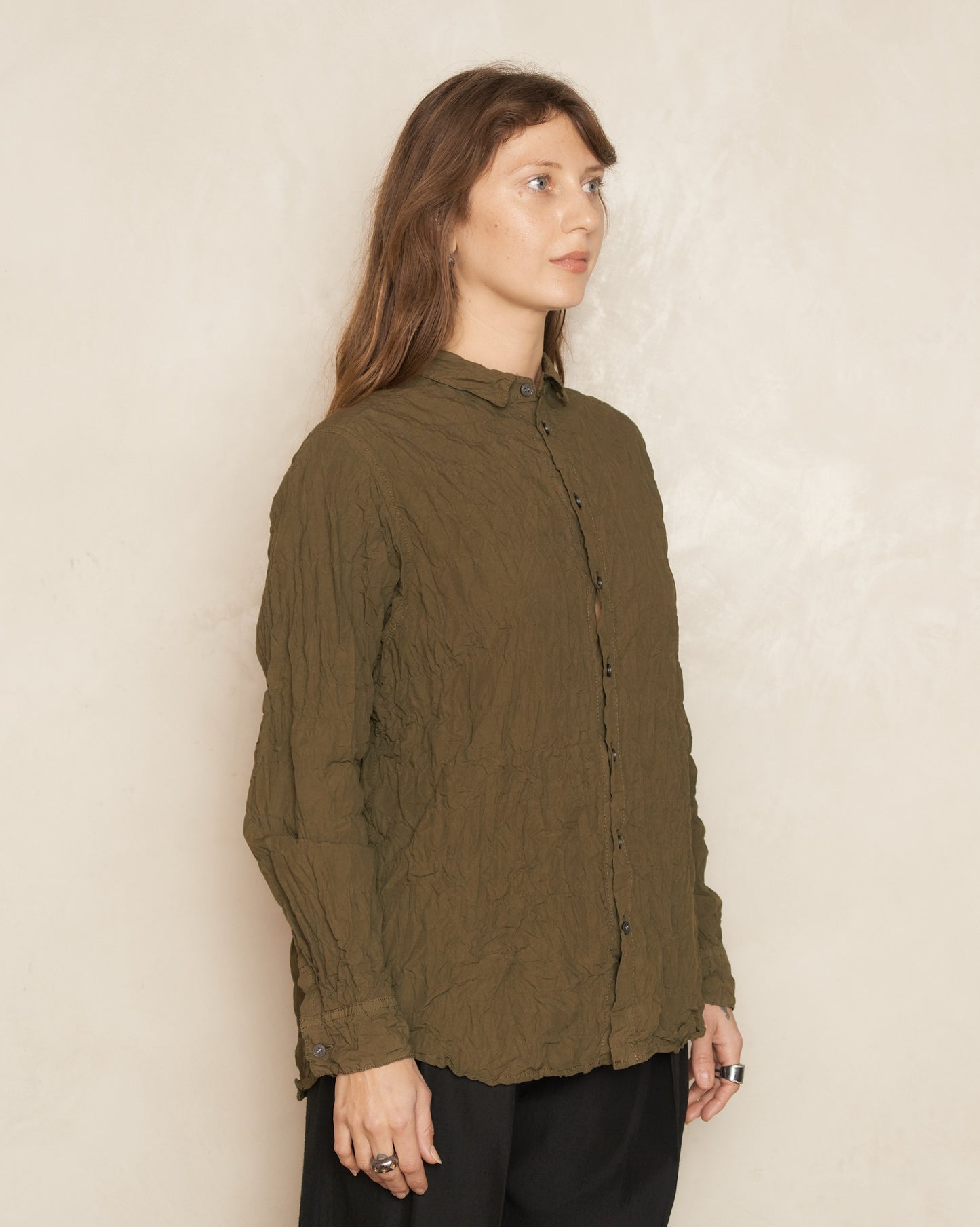 Khaki Classic Crinkle Blouse