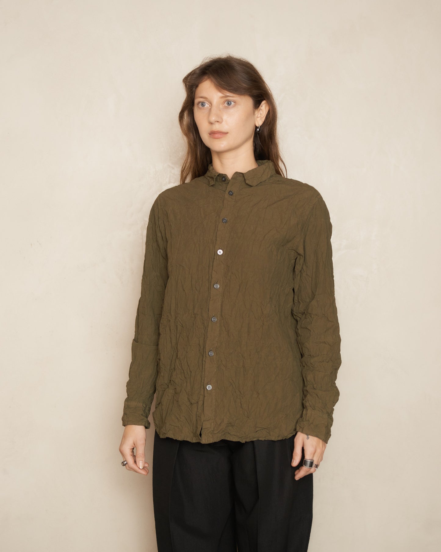 Khaki Classic Crinkle Blouse