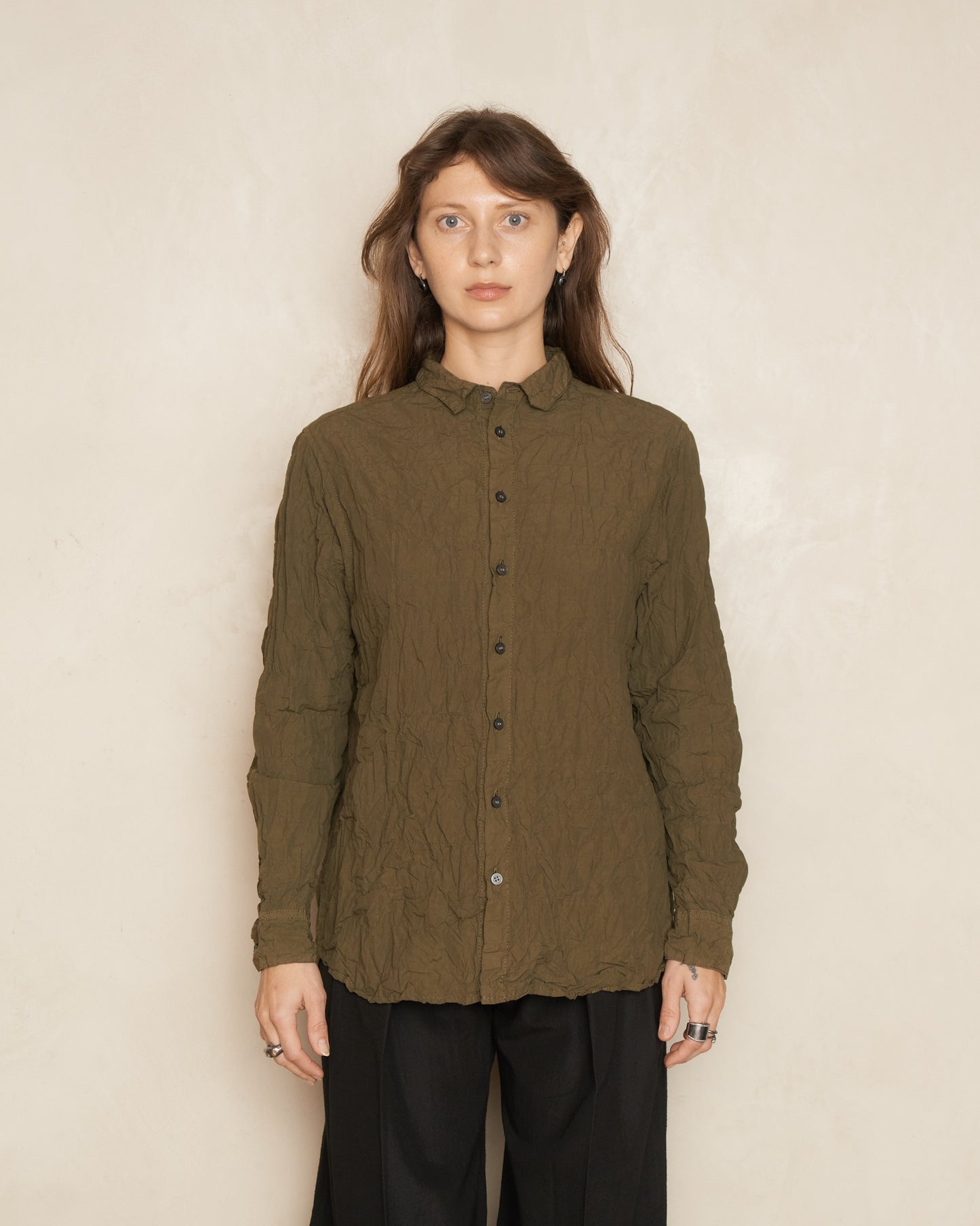 Khaki Classic Crinkle Blouse