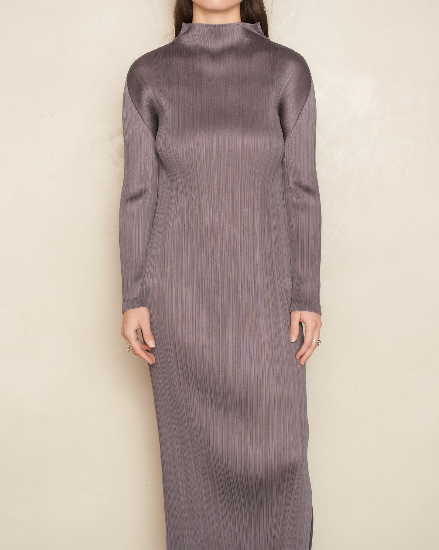 Dark Grey Long Sleeve Pleat Dress