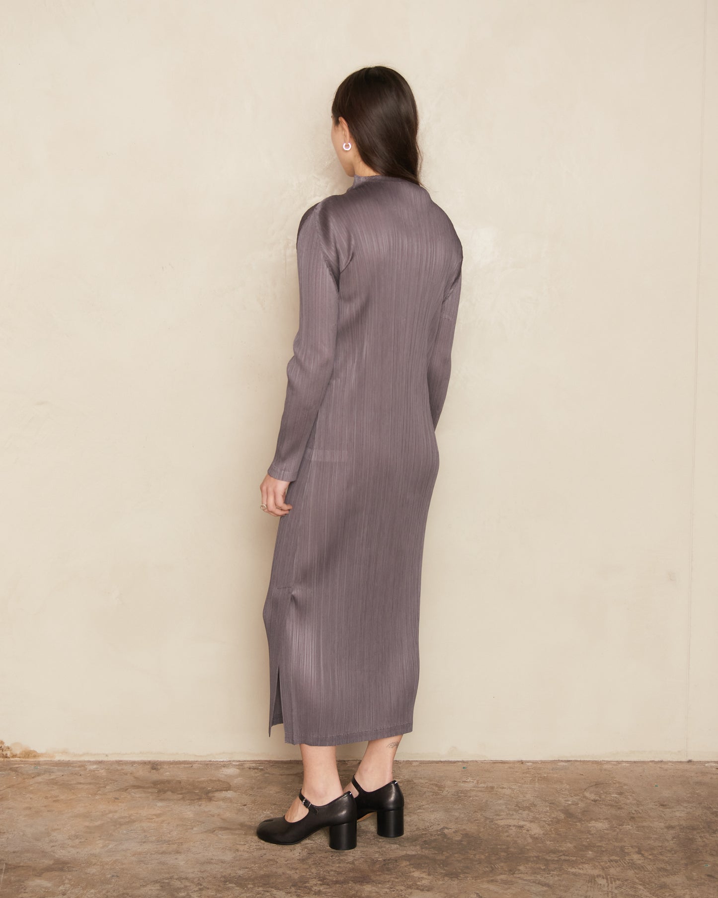 Dark Grey Long Sleeve Pleat Dress