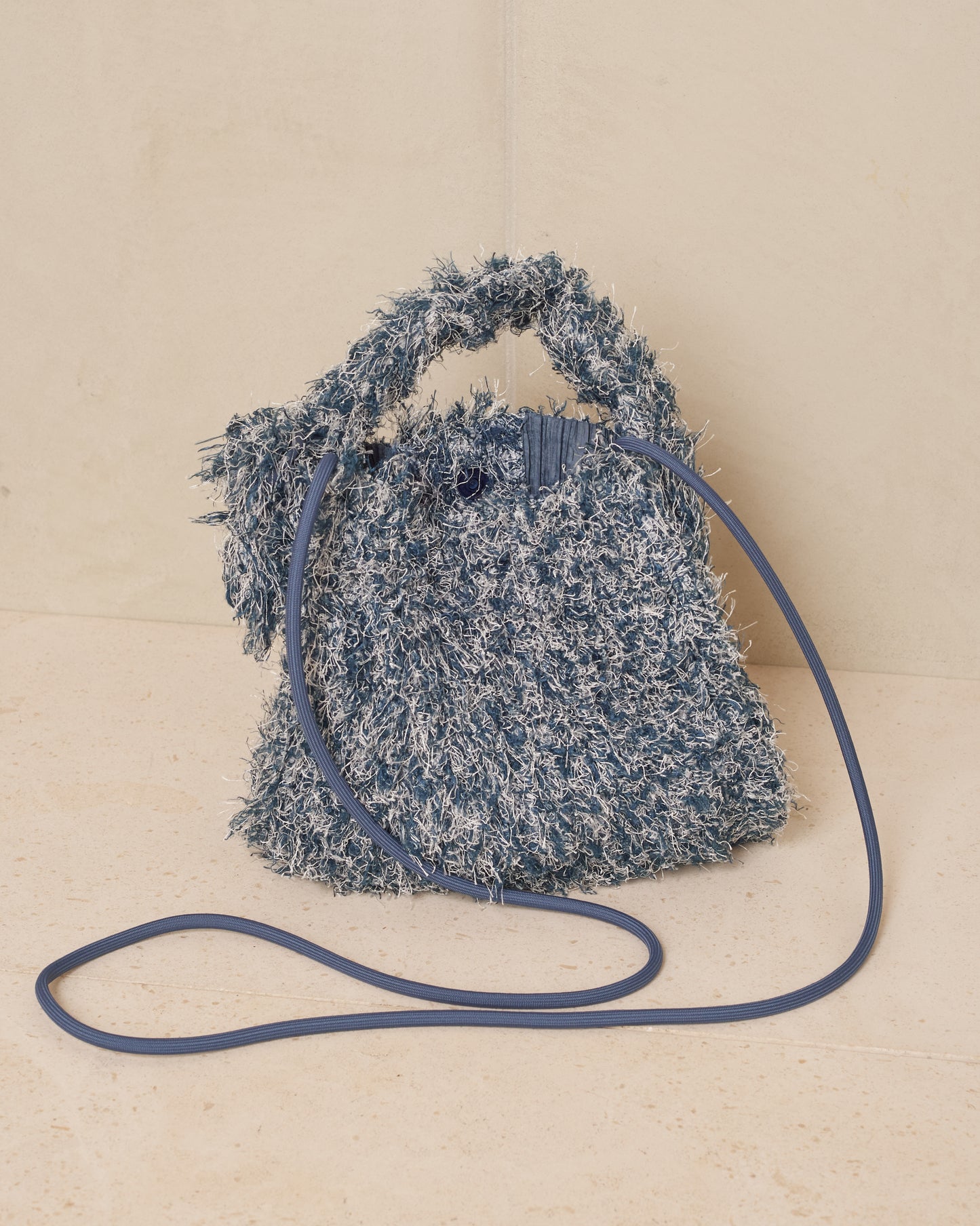 Navy Fluffy Pleats Bag