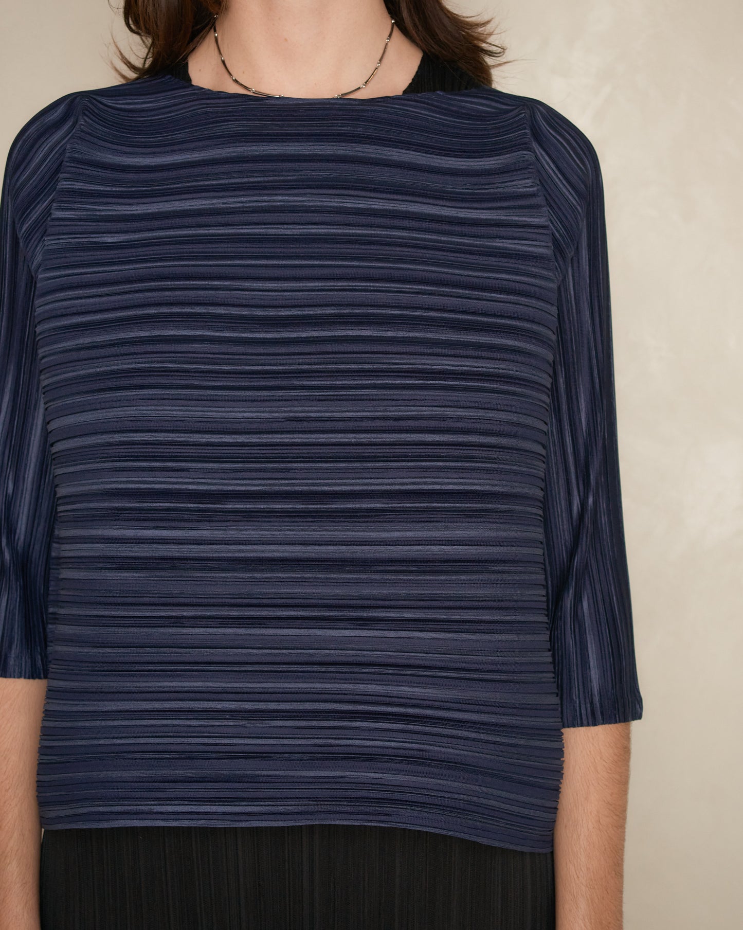 Navy Sheer Bounce Mid Sleeve Top