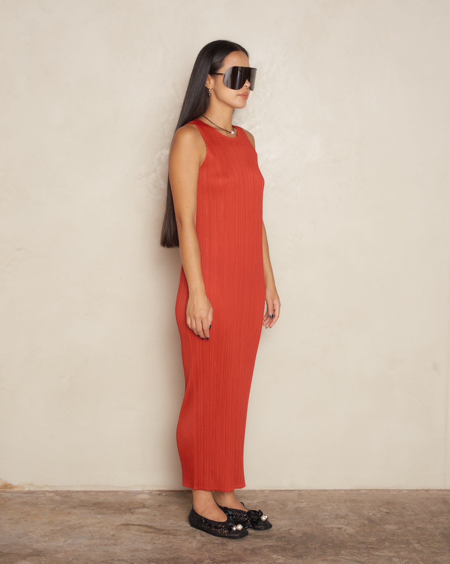 Red Pleated Tank Dress