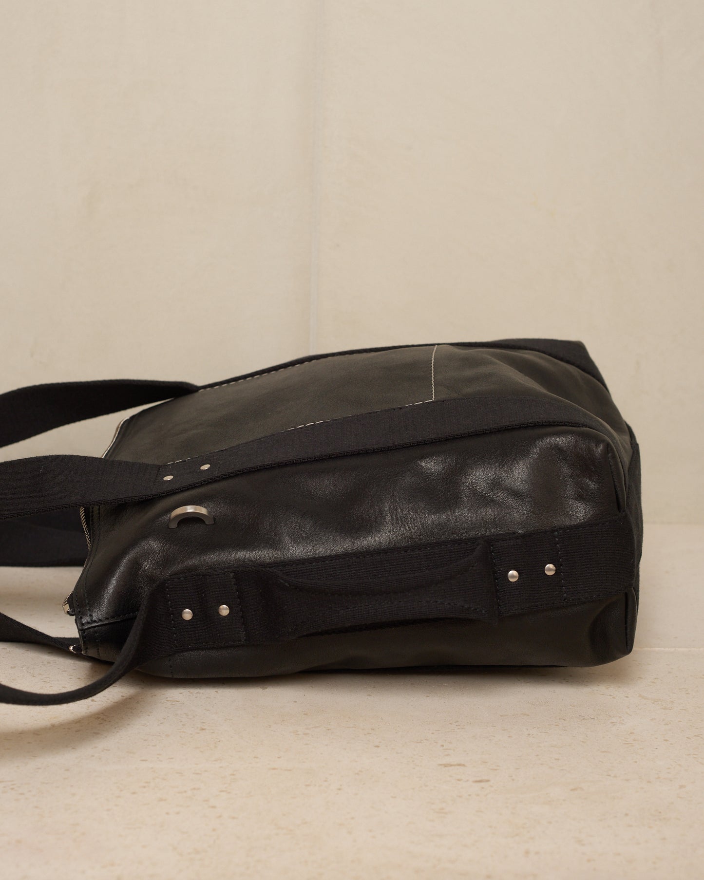 Black Contrast Stitch Leather Bag