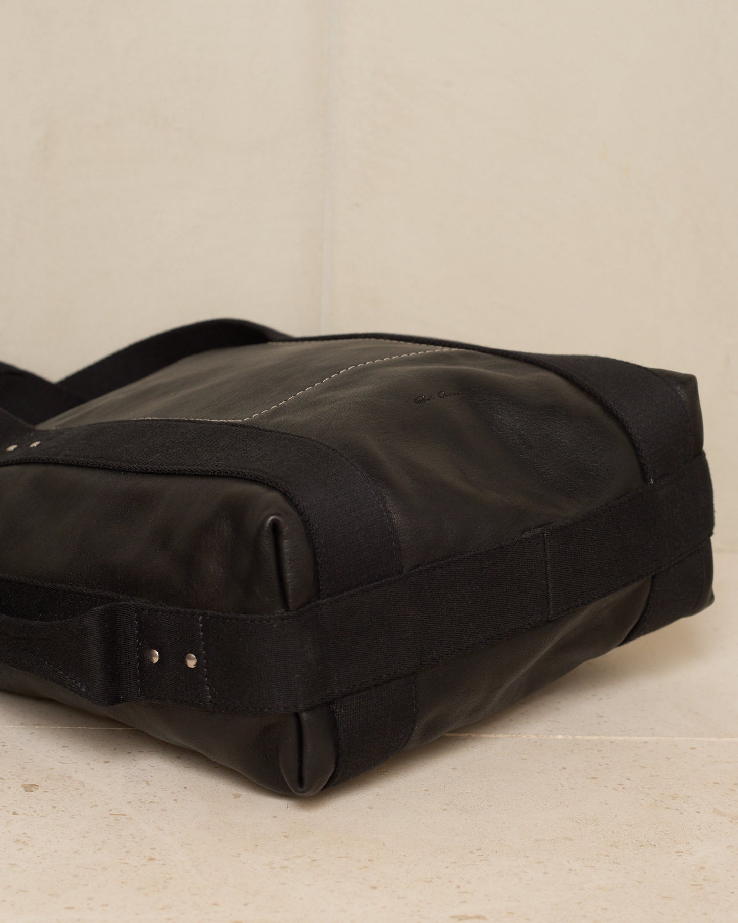 Black Contrast Stitch Leather Bag