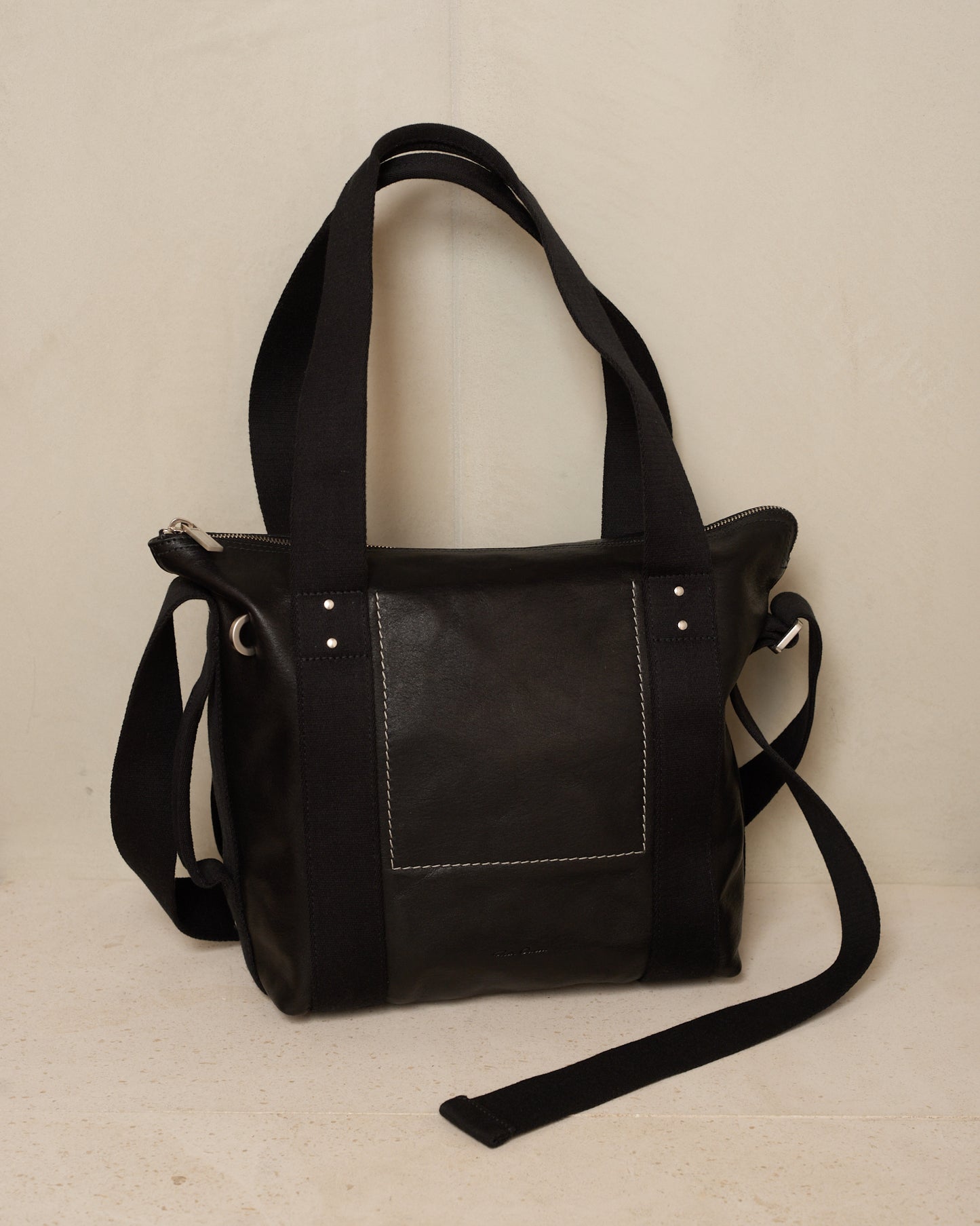 Black Contrast Stitch Leather Bag