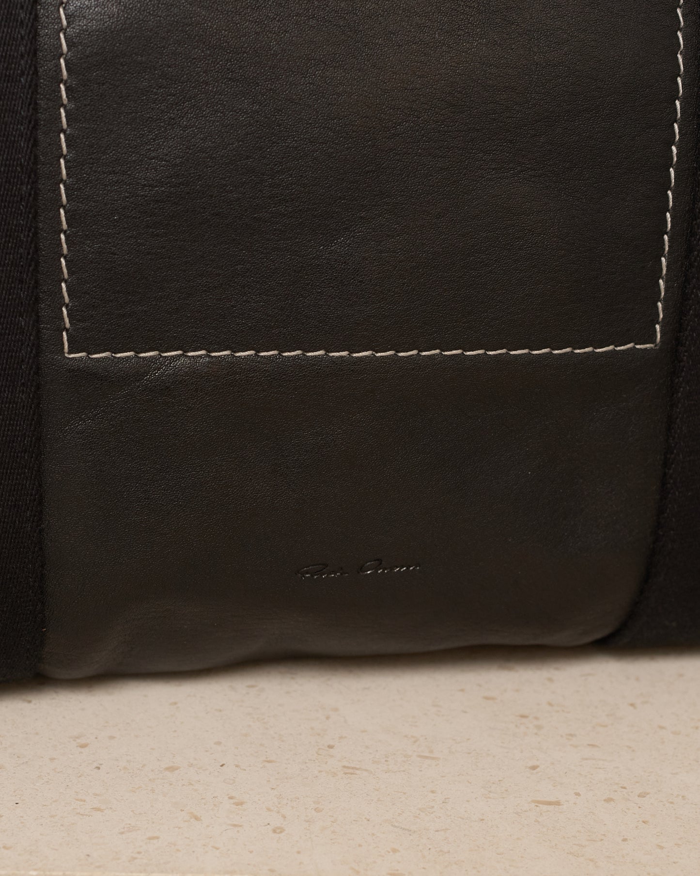 Black Contrast Stitch Leather Bag