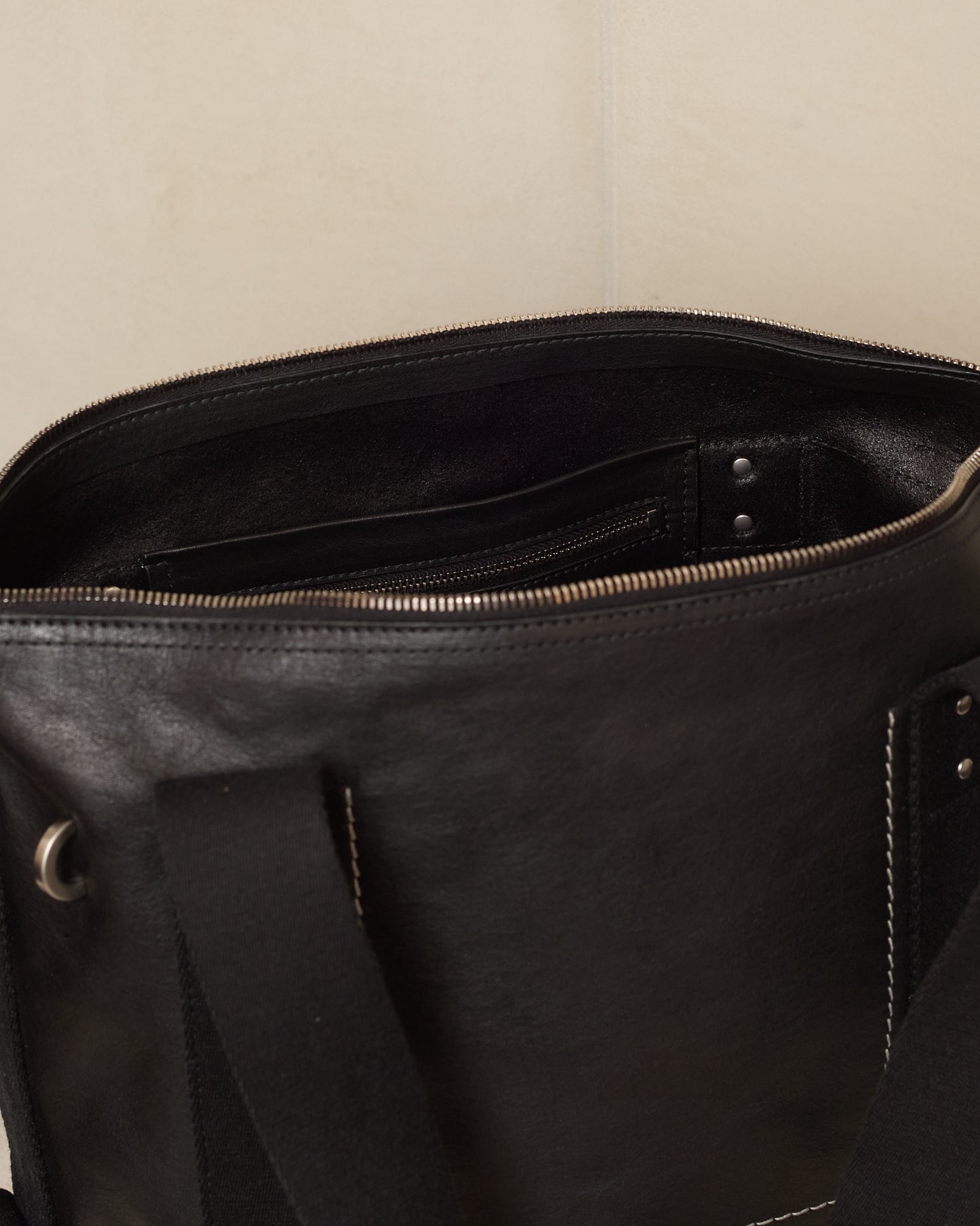 Black Contrast Stitch Leather Bag