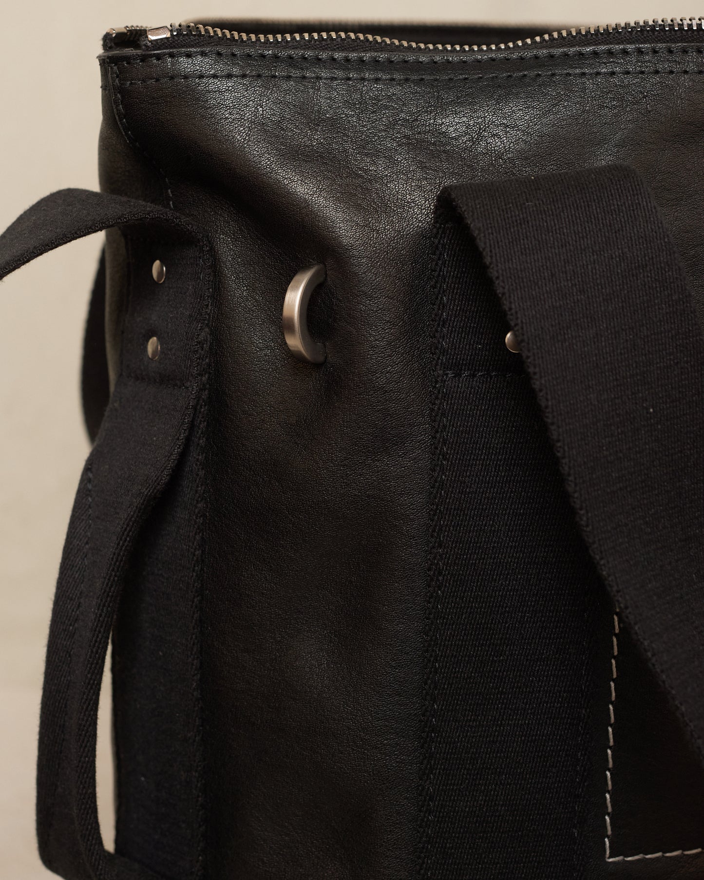 Black Contrast Stitch Leather Bag