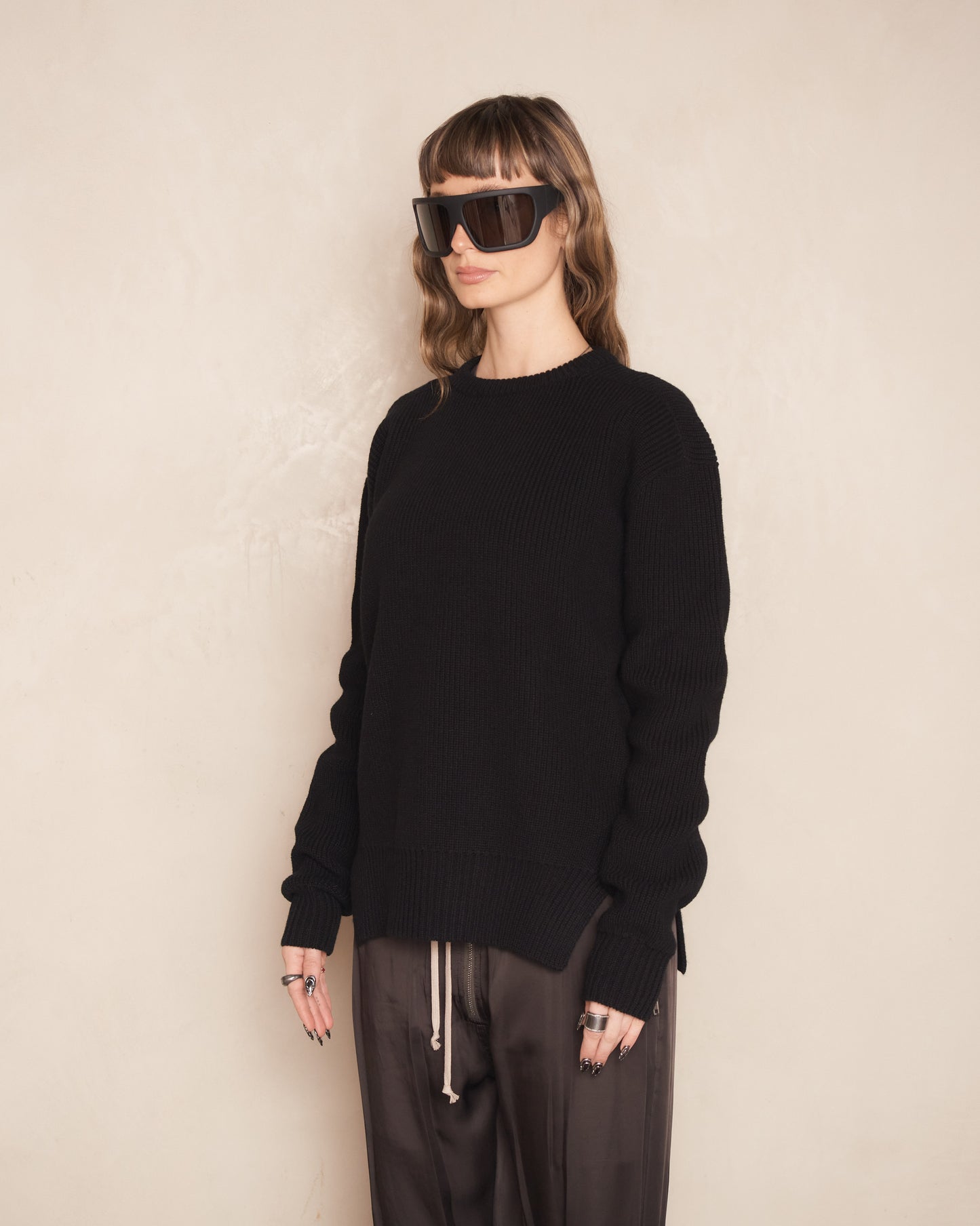 Black Knitted Round Neck Jumper