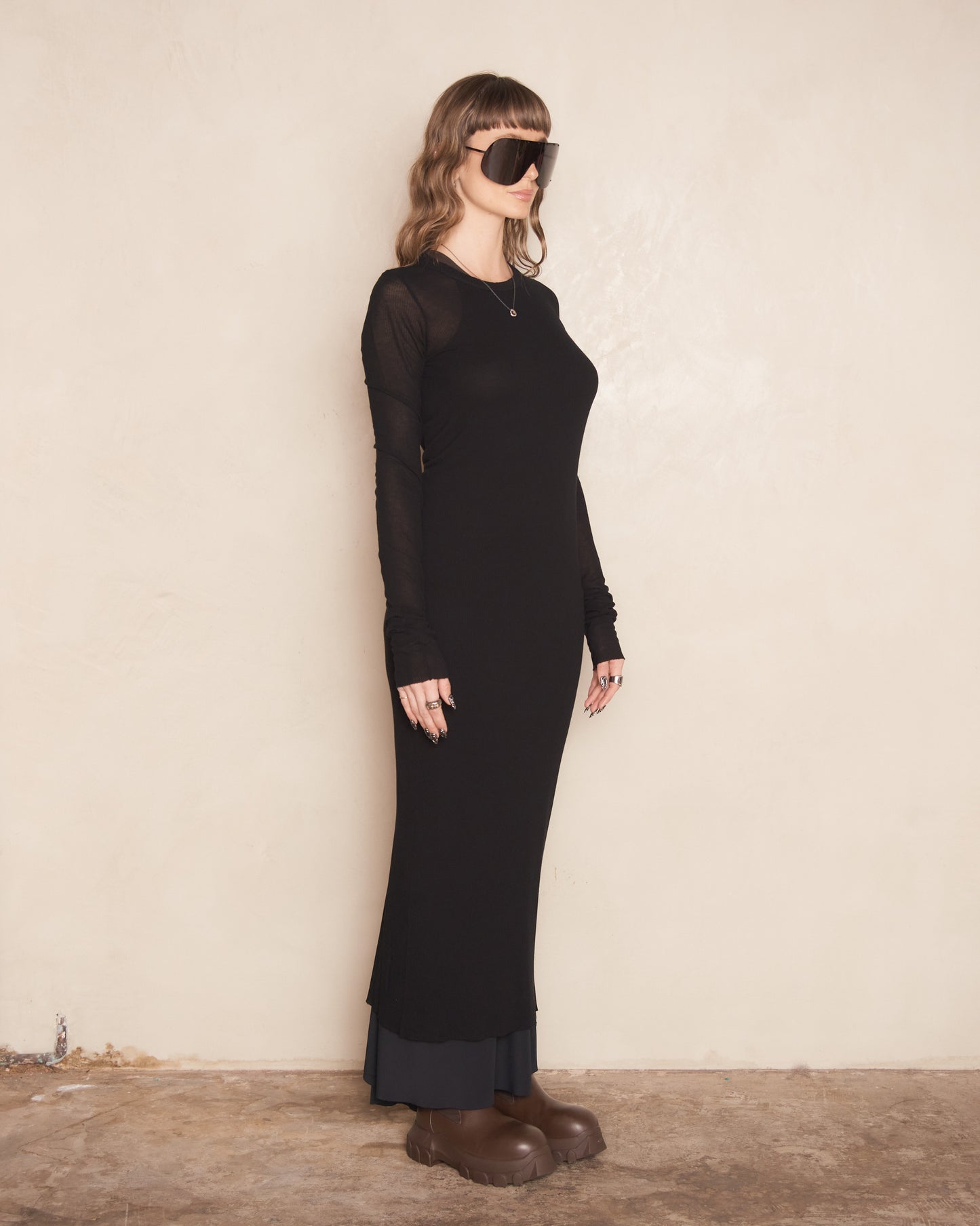 Black Long Sleeve Rib Dress