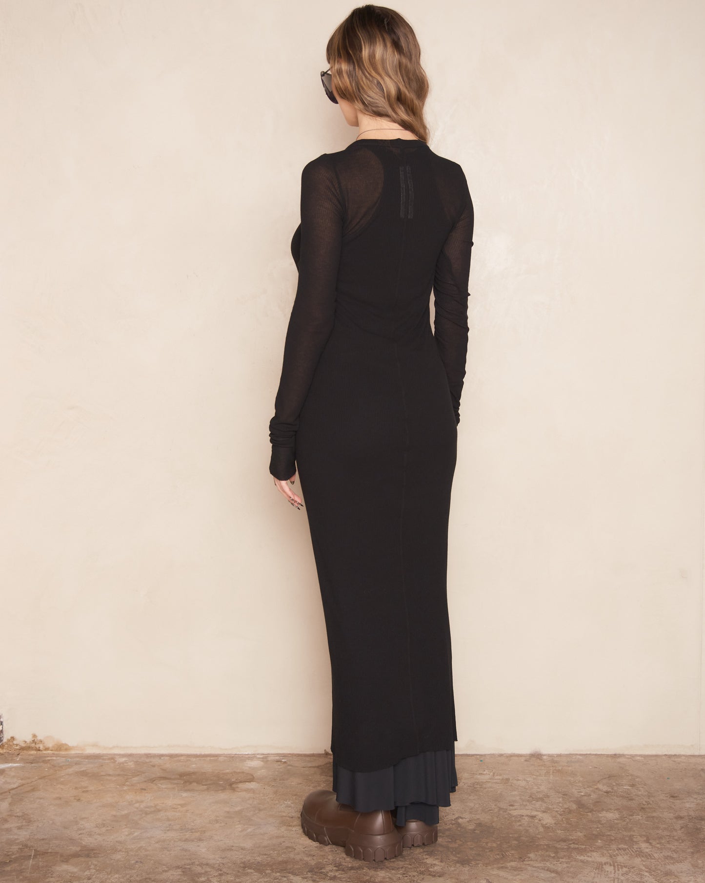 Black Long Sleeve Rib Dress