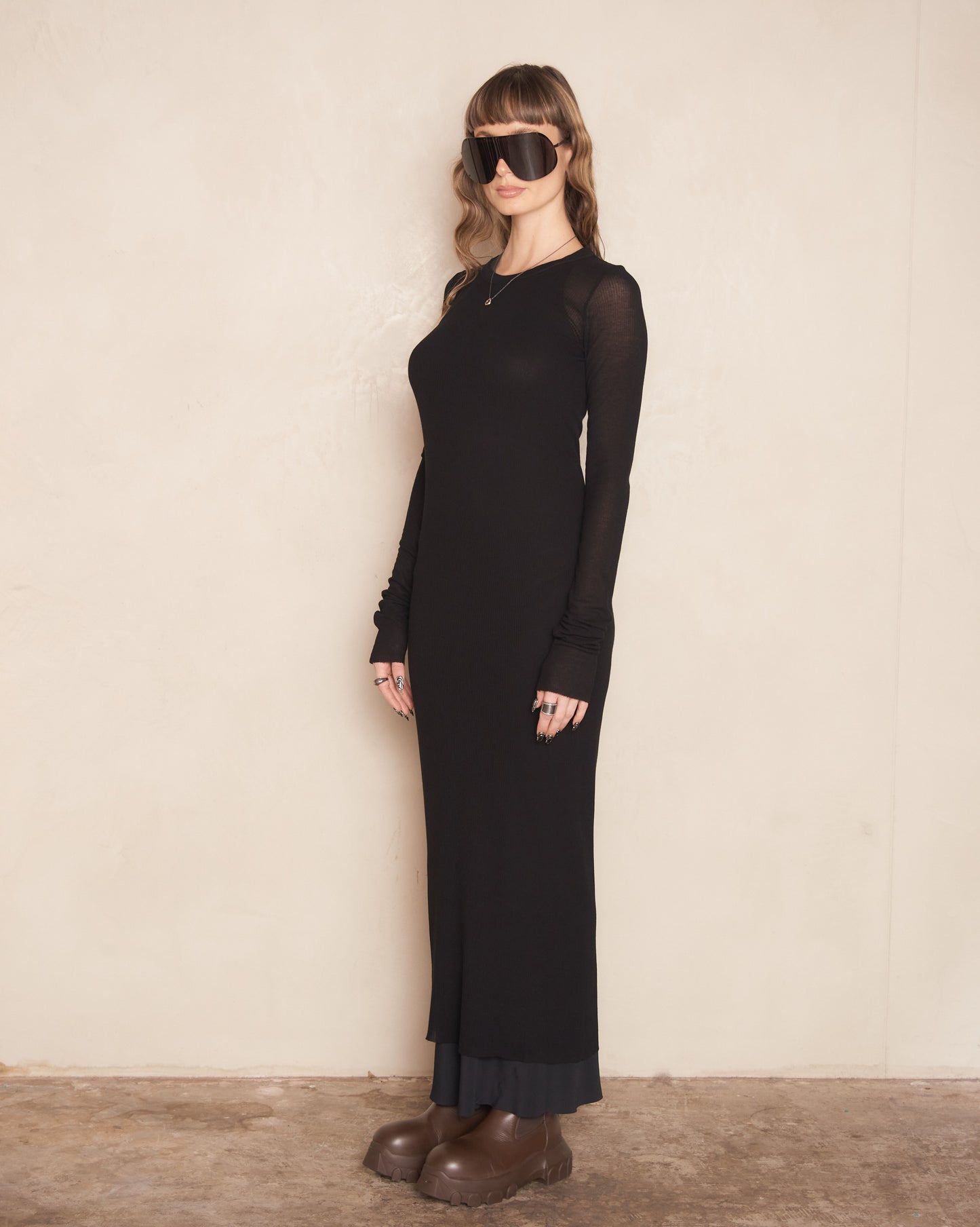 Black Long Sleeve Rib Dress