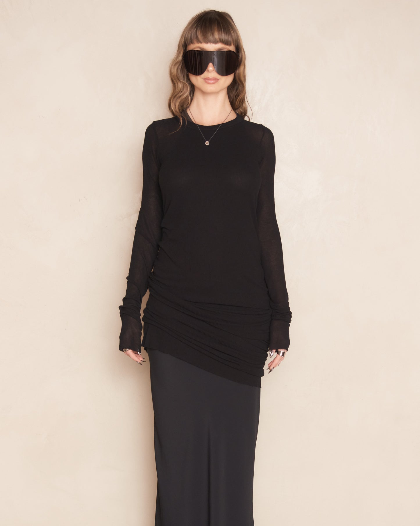 Black Long Sleeve Rib Dress