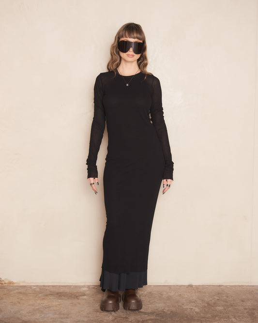 Black Long Sleeve Rib Dress