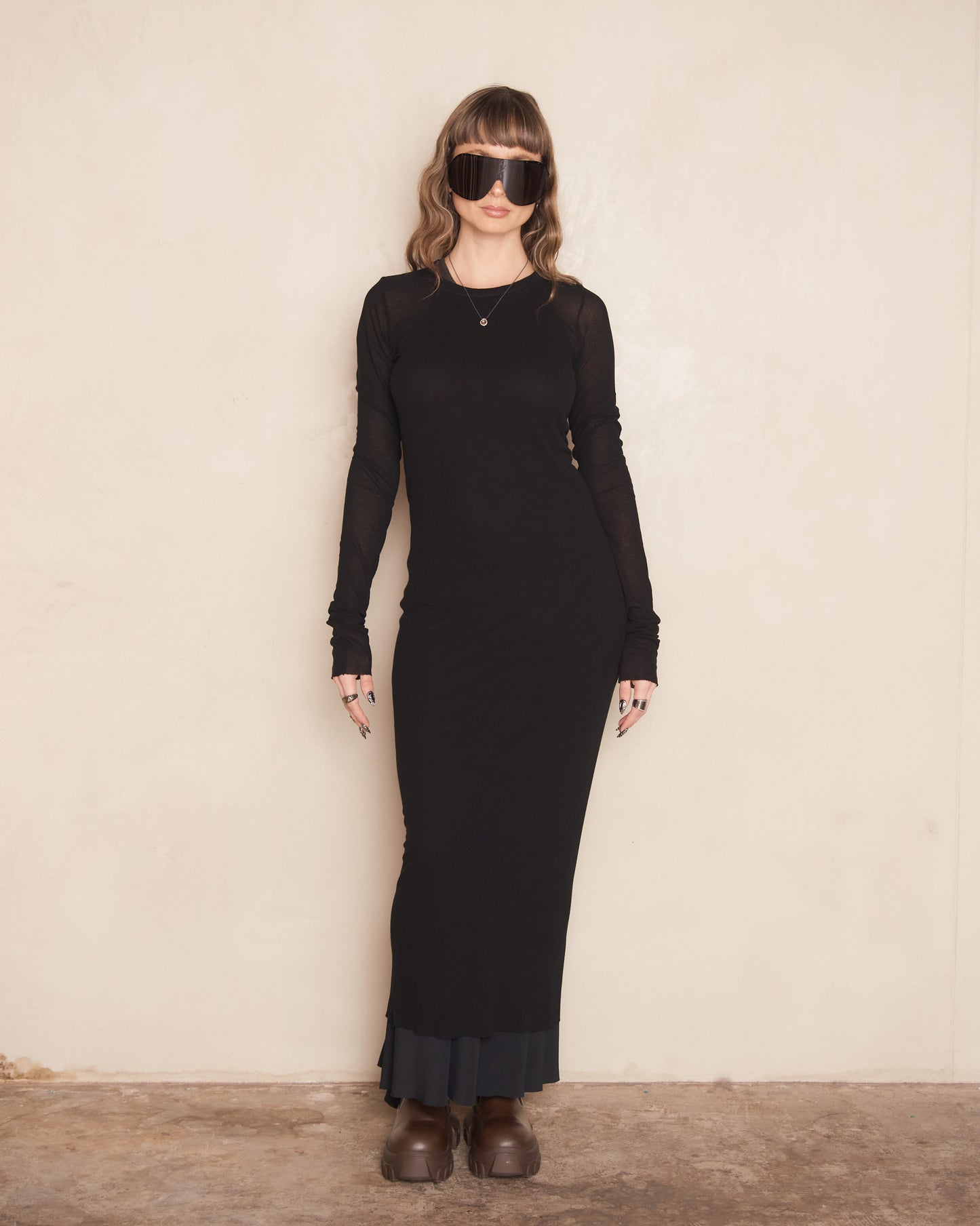 Black Long Sleeve Rib Dress