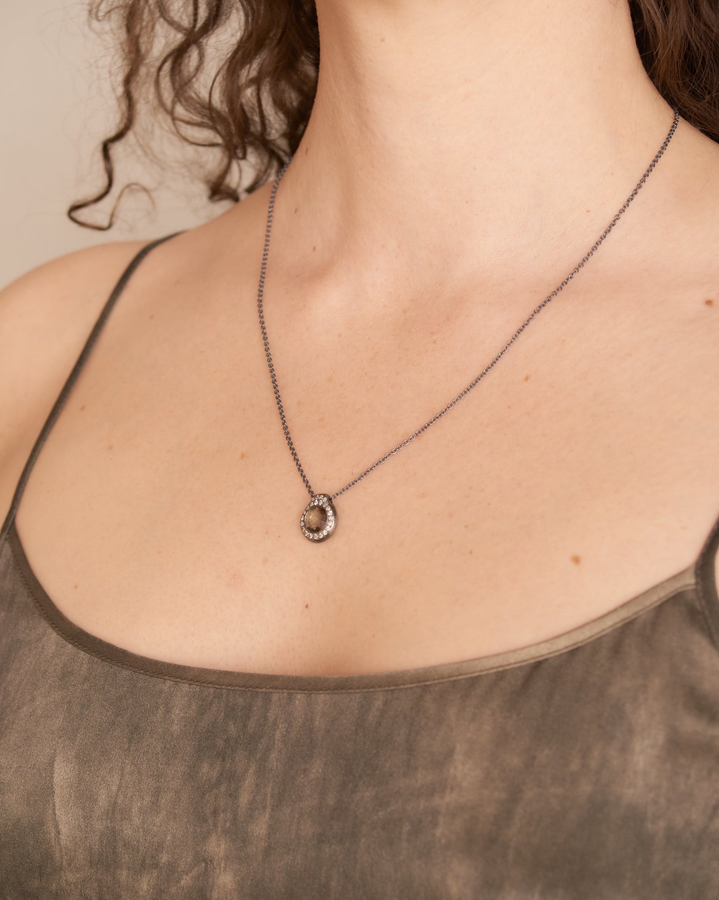 Pe Icy Grey Diamond Smoky Quartz Necklace