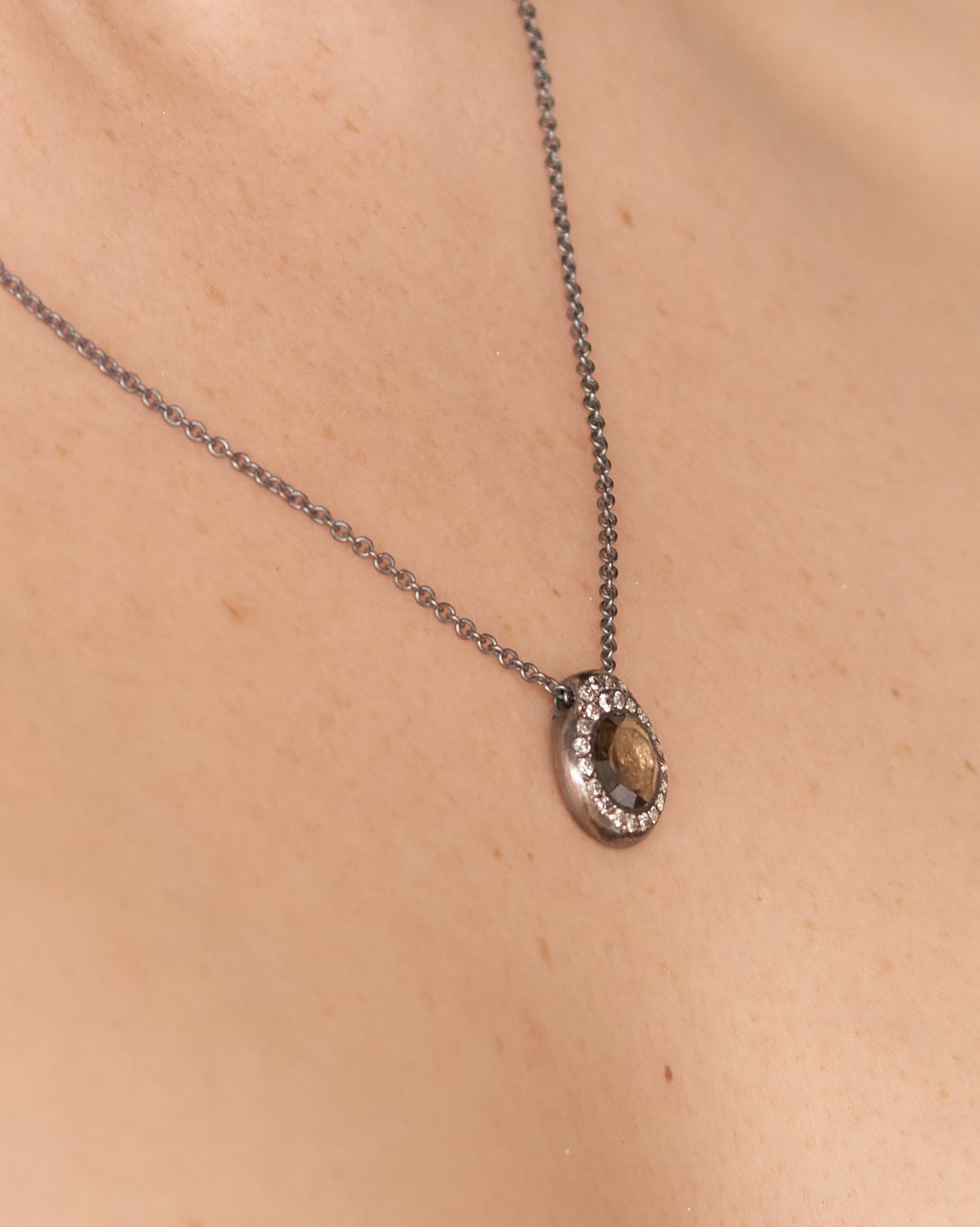 Pe Icy Grey Diamond Smoky Quartz Necklace