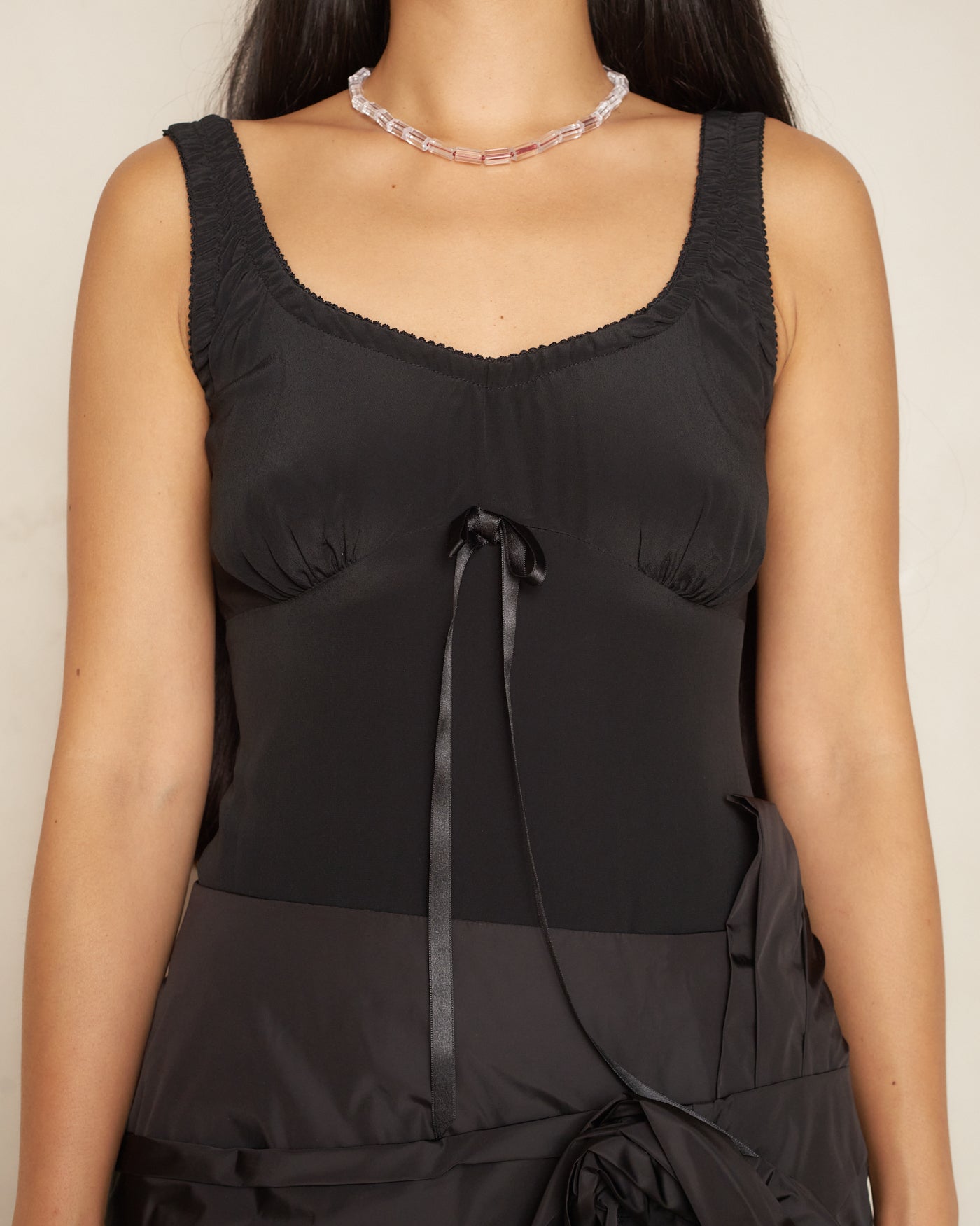 Black Sleeveless Bow Bodysuit