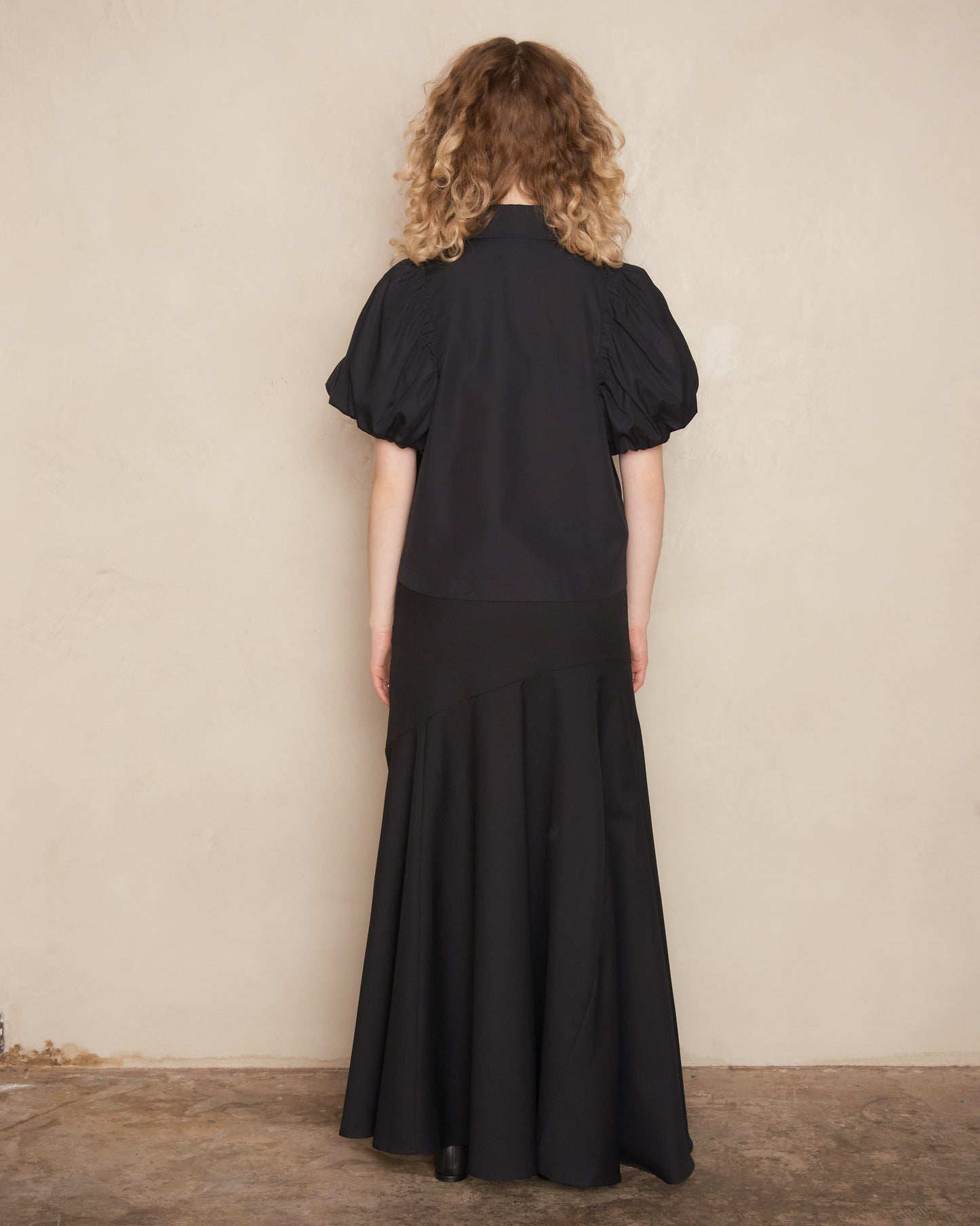 Black Fine Wool Bias Cut Skirt