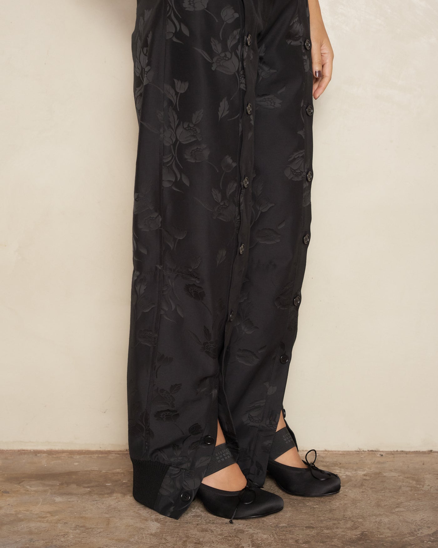 Black Floral Button Leg Trousers