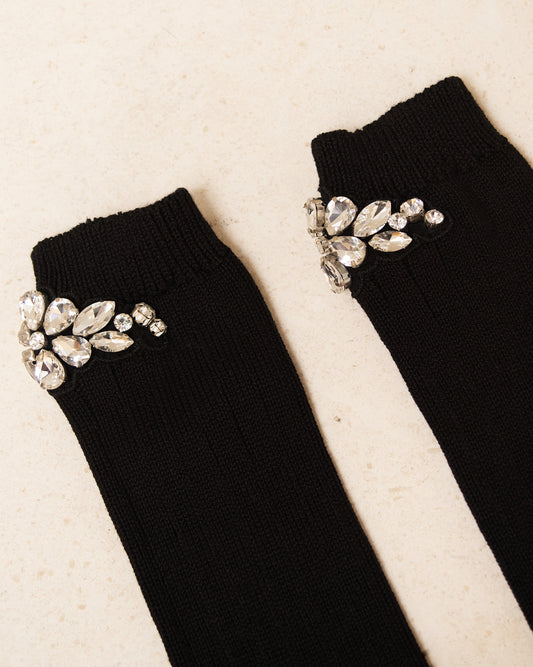 Black Flower Crystal Ankle Sock