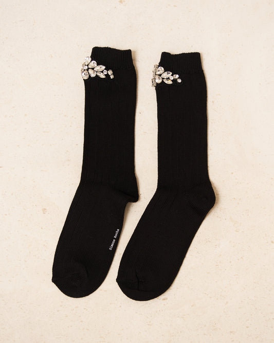 Black Flower Crystal Ankle Sock