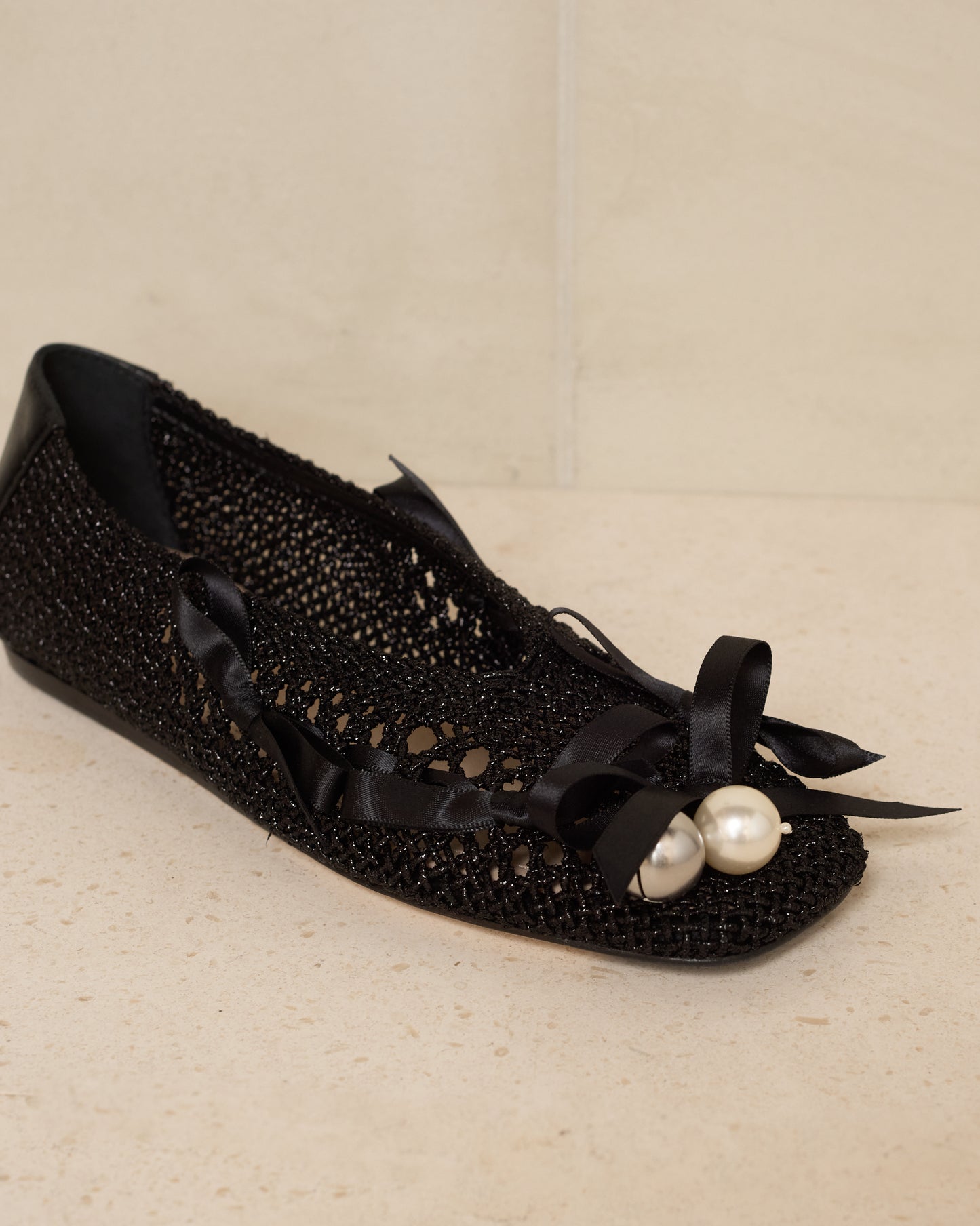 Black Pearl Crochet Double Bow Ballerina