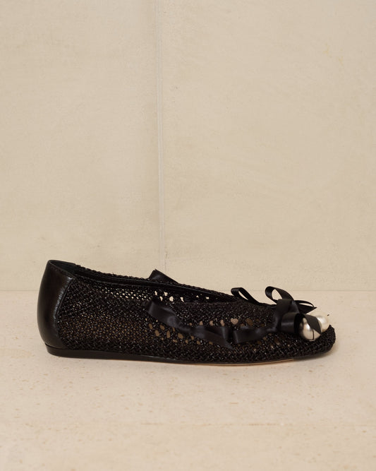 simone rocha black pearl crochet ballerina shoes