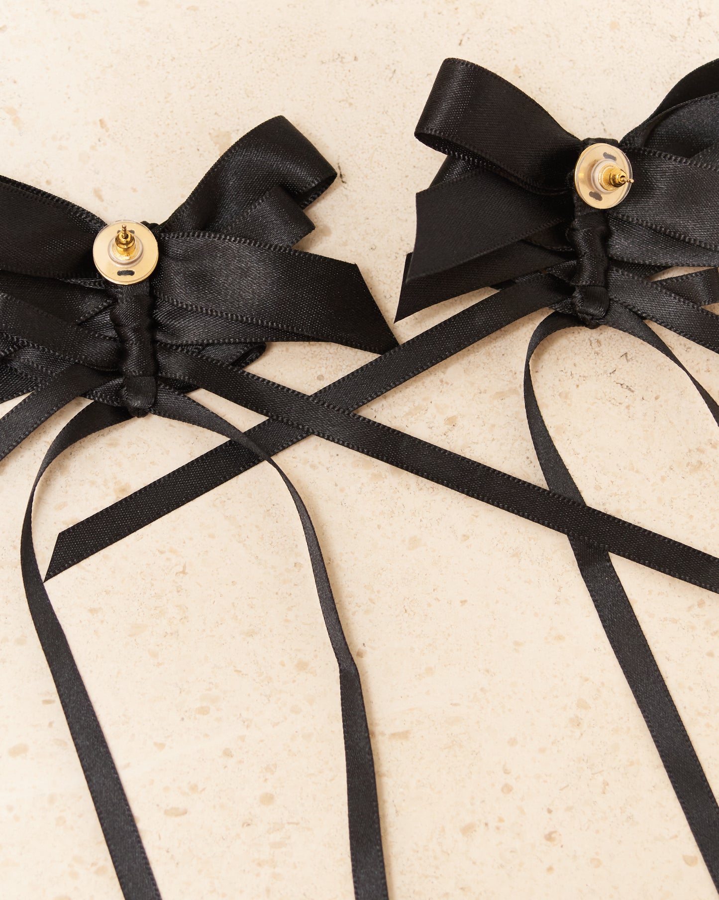 Black Satin Rosette Bow Earrings