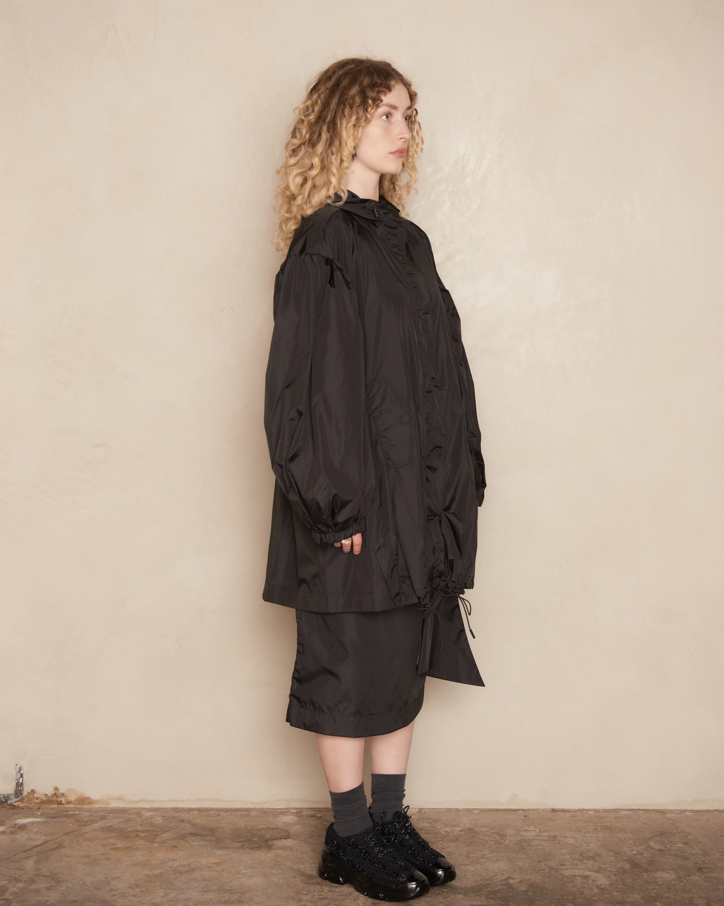 Black Trapeze Puff Sleeve Parka