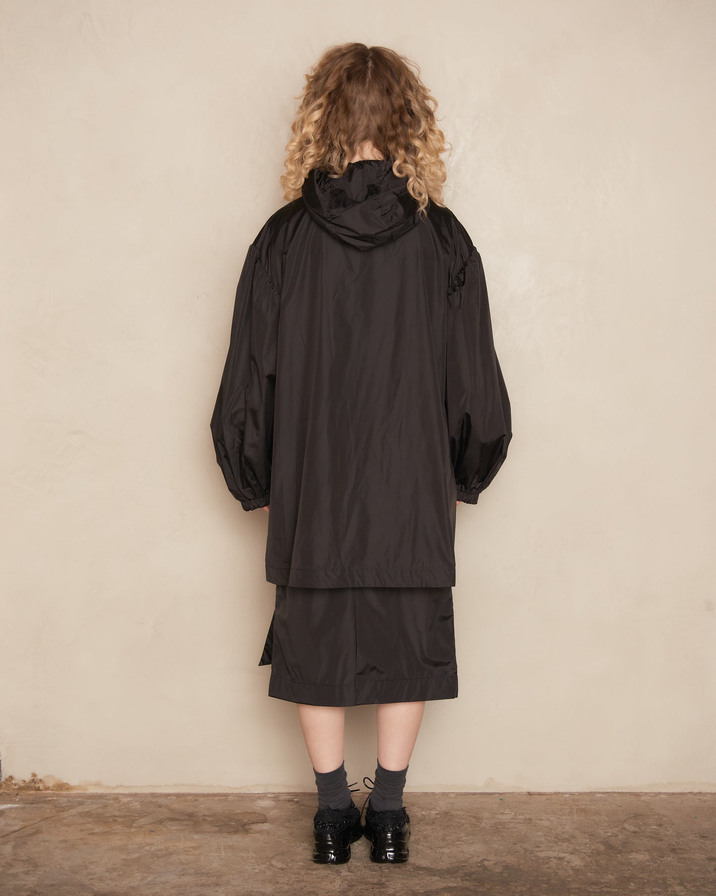 Black Trapeze Puff Sleeve Parka