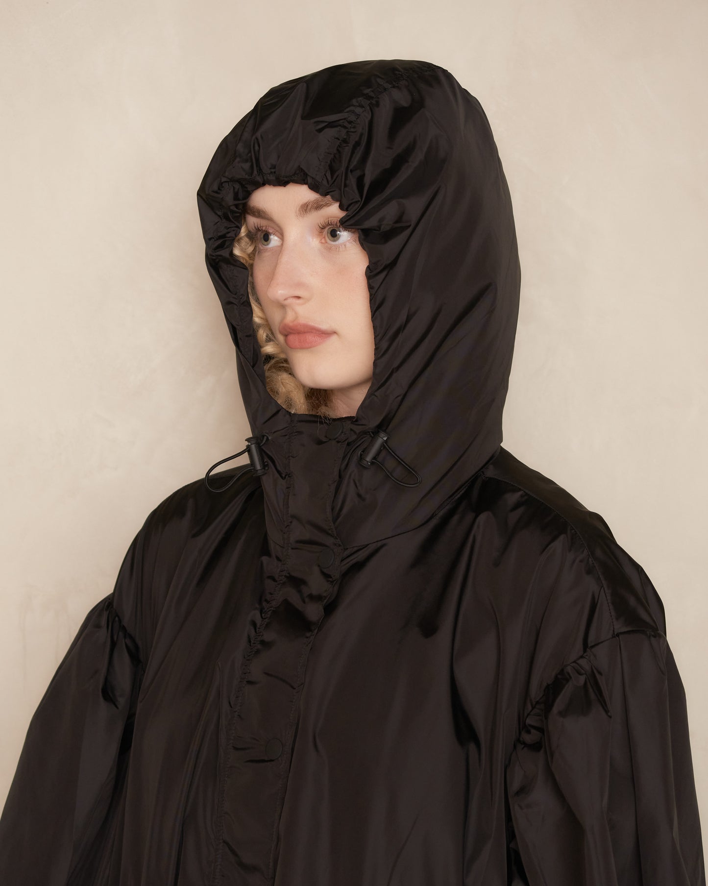 Black Trapeze Puff Sleeve Parka