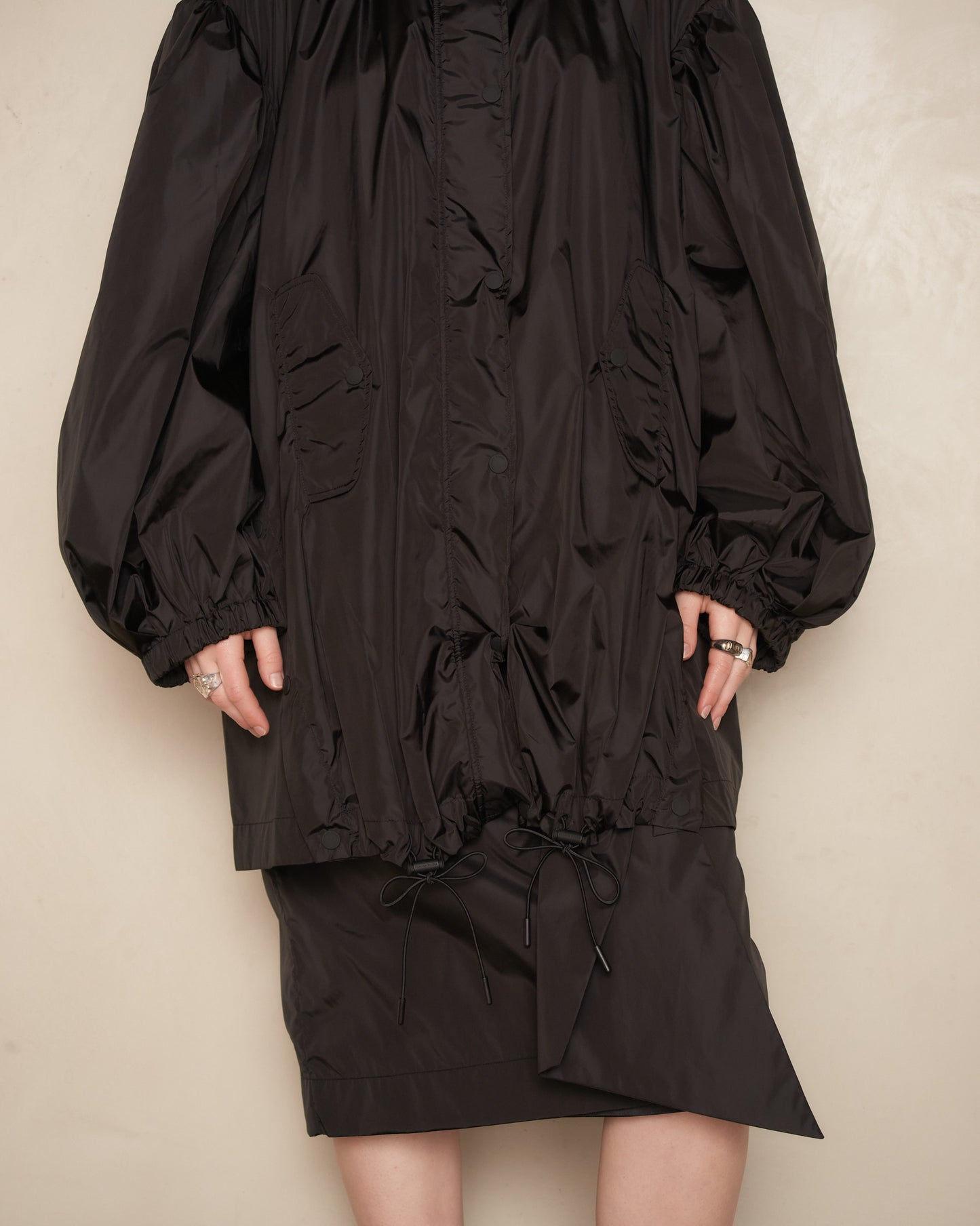 Black Trapeze Puff Sleeve Parka