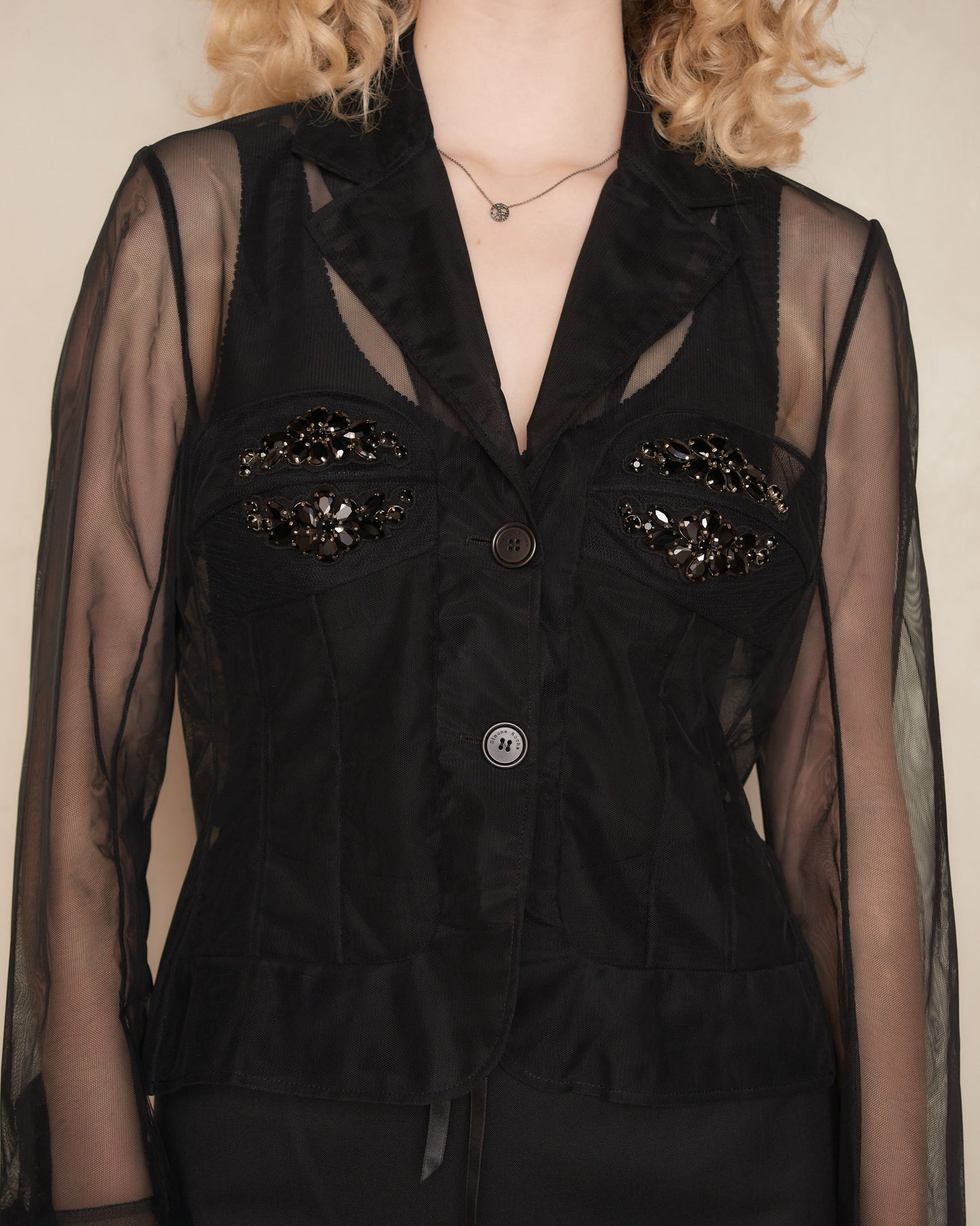 Black Tulle Fitted Bust Detail Jacket